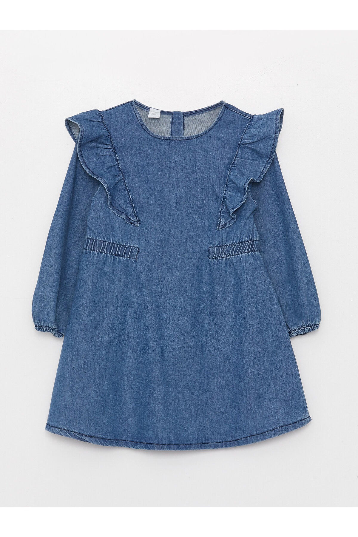 LC Waikiki Crew Neck Long Sleeved Jean Dress for Baby Girl