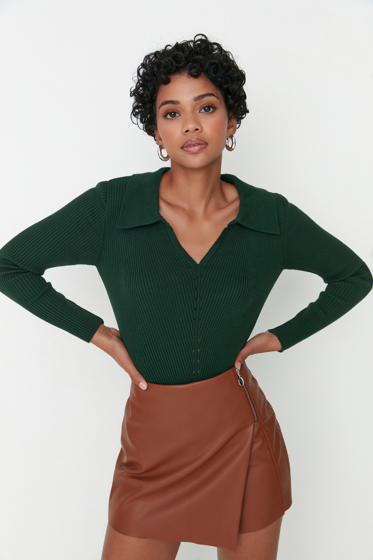 Trendyol Emerald Green Polo Neck Knitwear Sweater