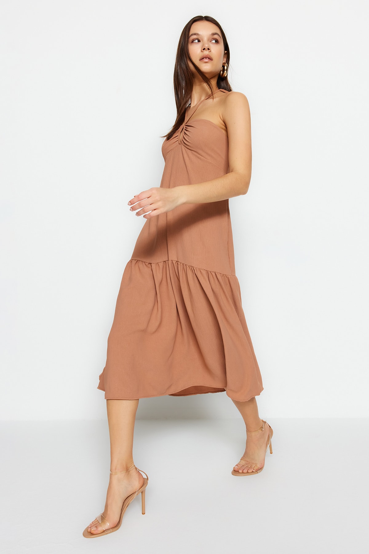 Trendyol Cinnamon Tie Detailed Dress
