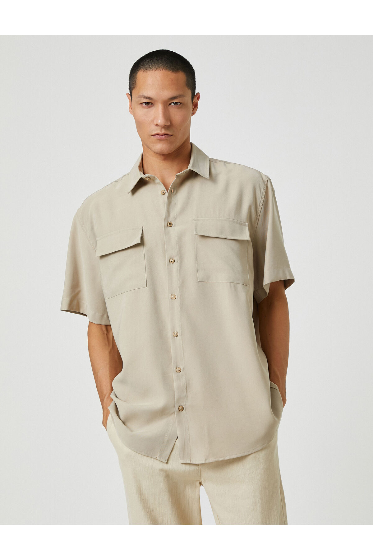Koton Basic Shirt Classic Cuff Collar Short Sleeve Pocket Detailed