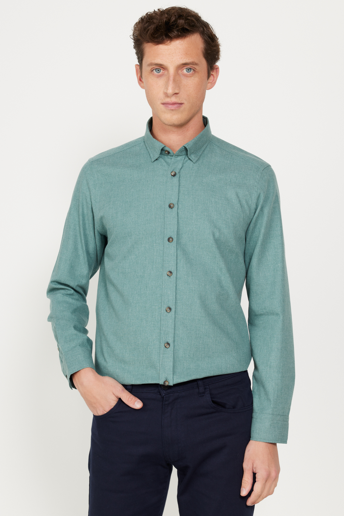 AC&Co / Altınyıldız Classics Men's Khaki Slim Fit Slim Fit Buttoned Collar Flannel Lumberjack Winter Shirt