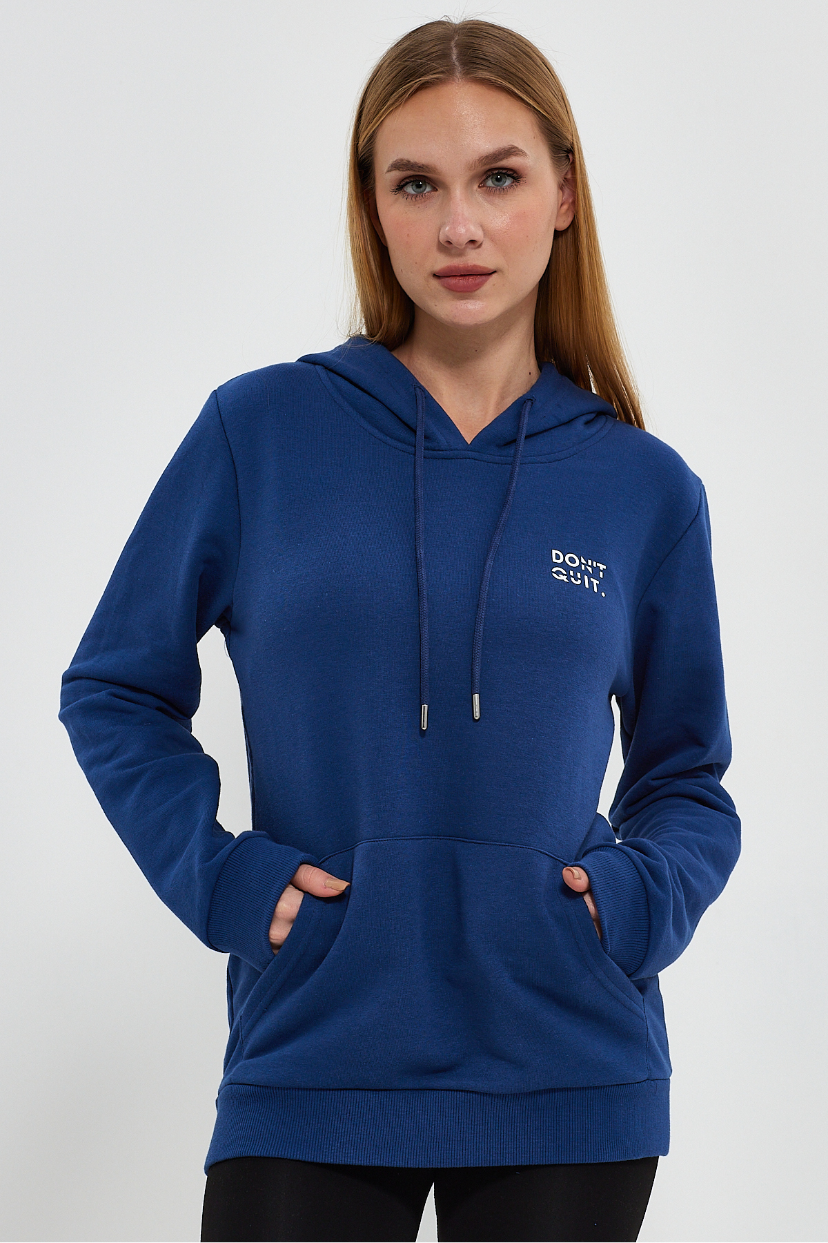 Levně River Club Women's Blue Dont Quit Printed 3 Thread Hooded Sweatshirt