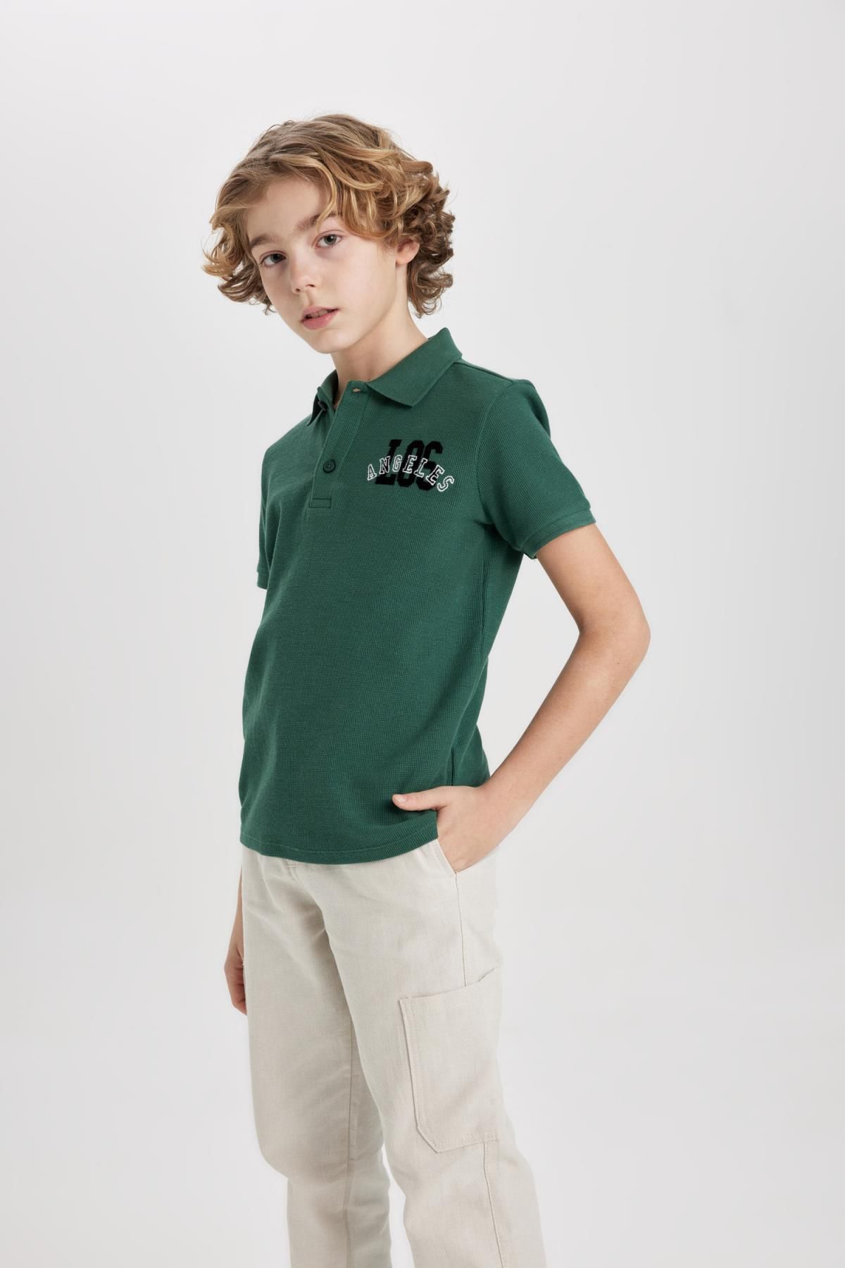 DEFACTO Boys Waffle Short Sleeve Polo T-Shirt