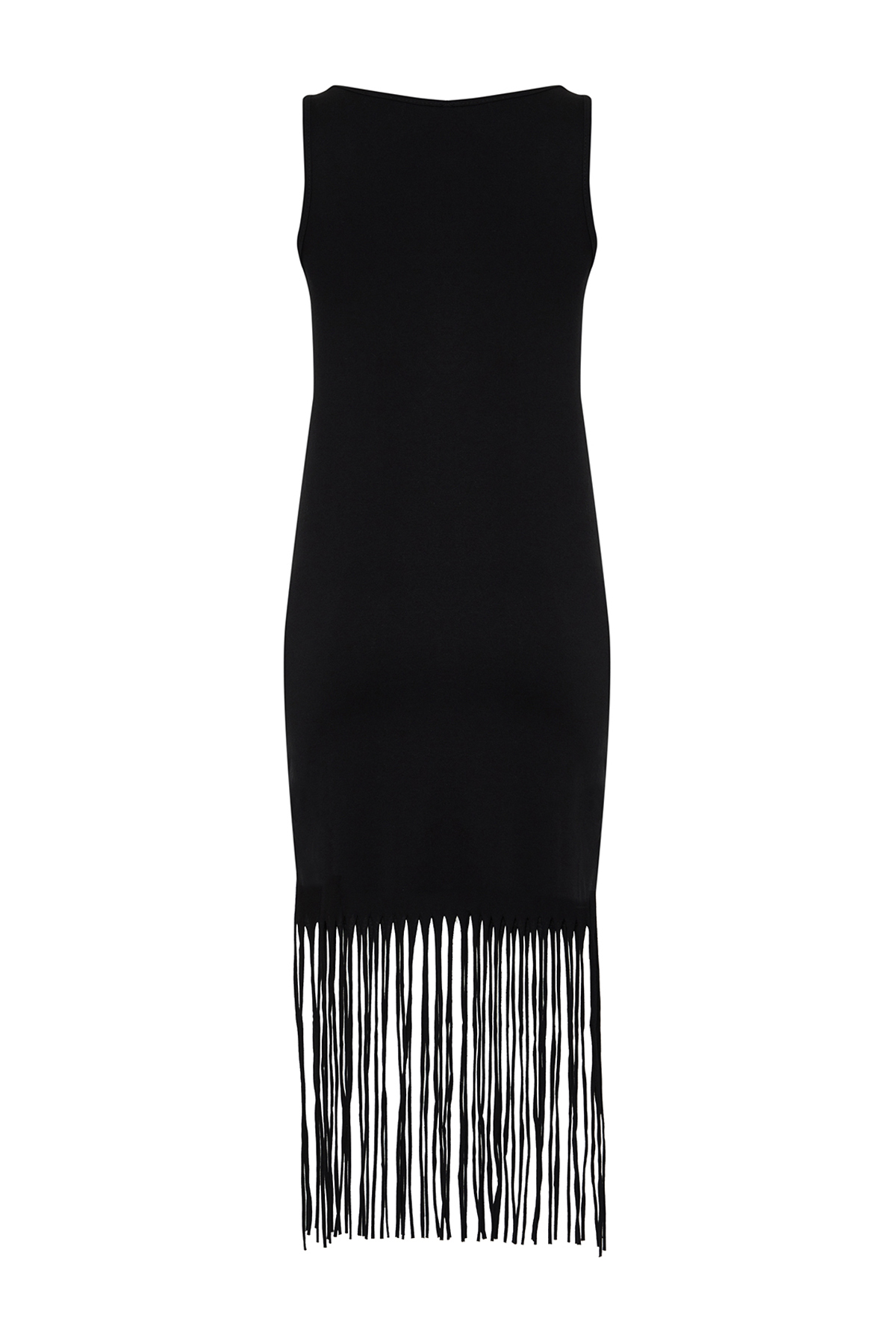 Trendyol Black Tasseled Pool Neck Knitted Midi Dress