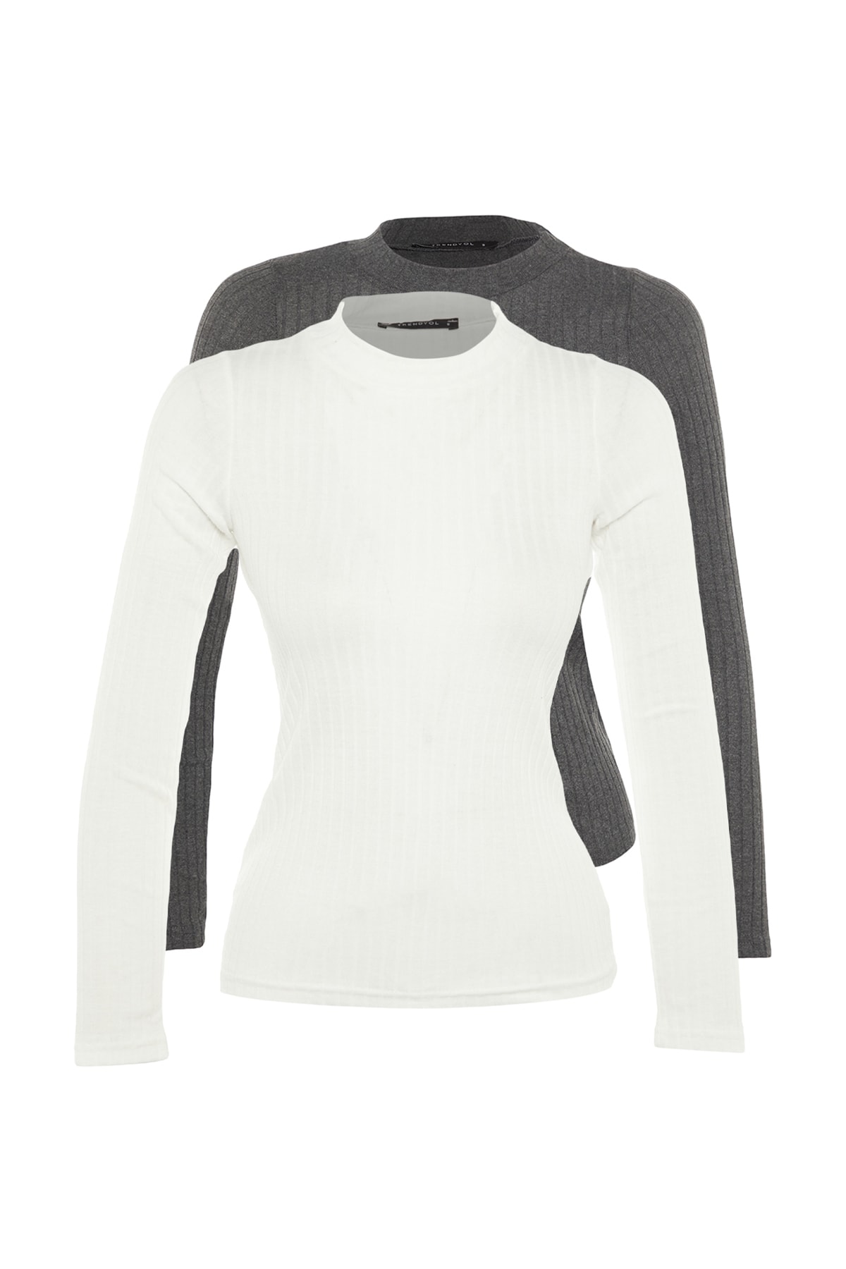 trendyol-ecru-anthracite-2-piece-straight-collar-corduroy-basic-knitted-blouse