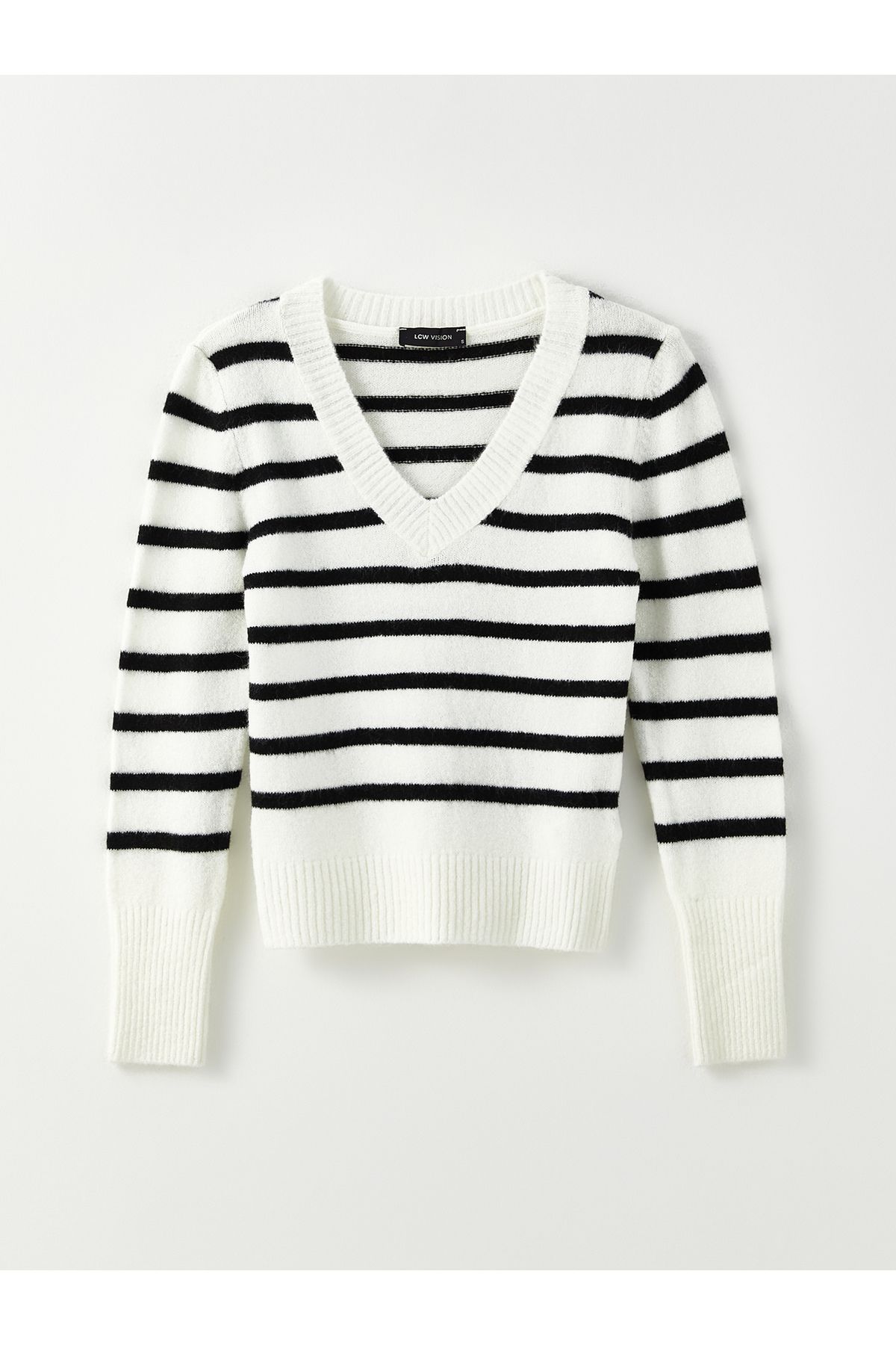 LC Waikiki Women's V-Neck Striped Long Sleeve Knitwear Sweater