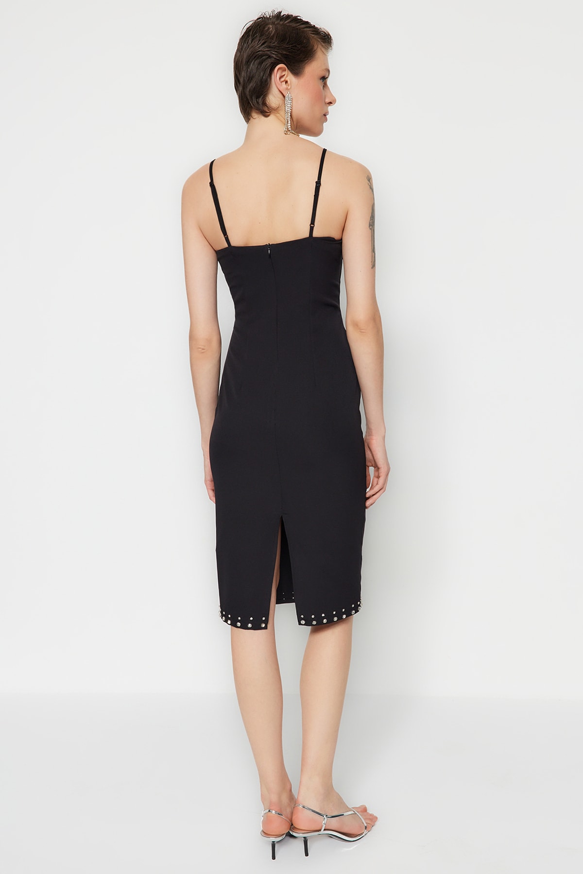 Rochie de seară elegantă Trendyol Black Fitted țesută din piatră strălucitoare