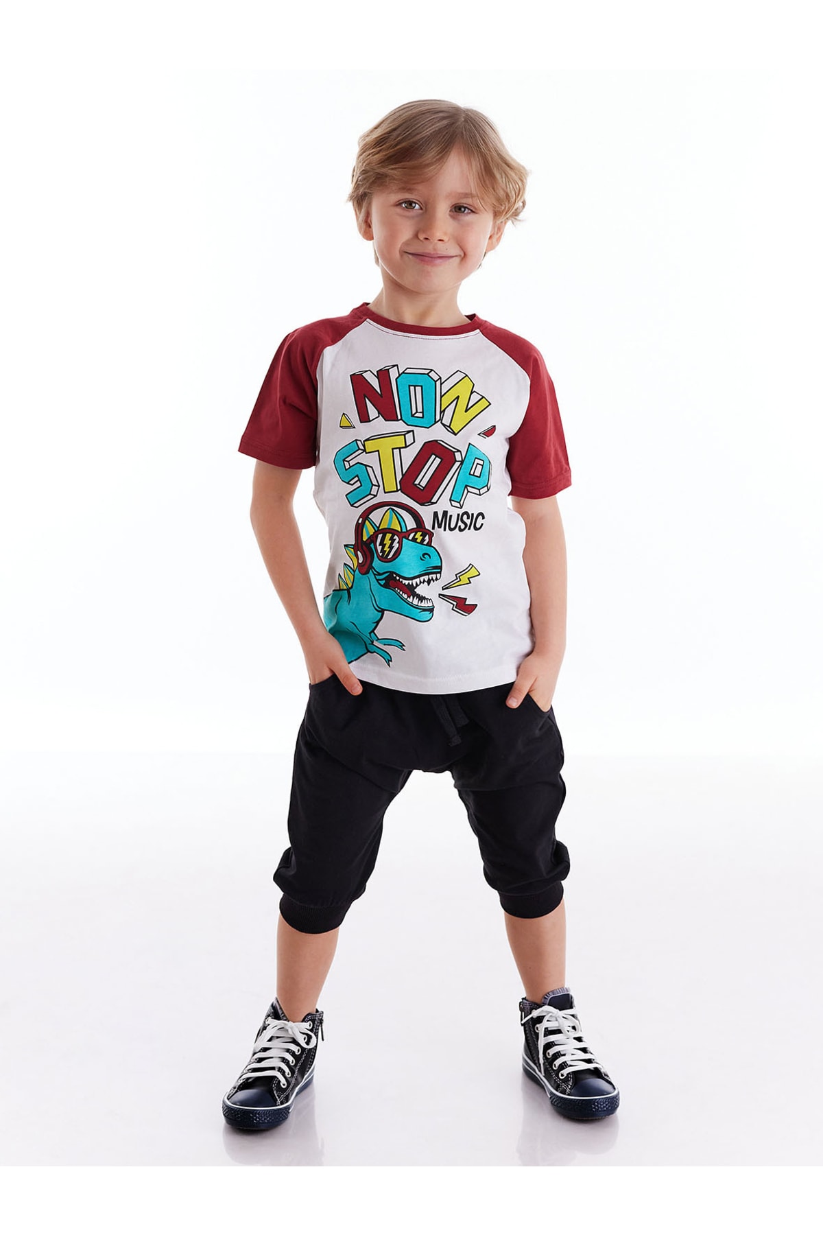 mshb&g Dino Music Boy's T-shirt Capri Shorts Set