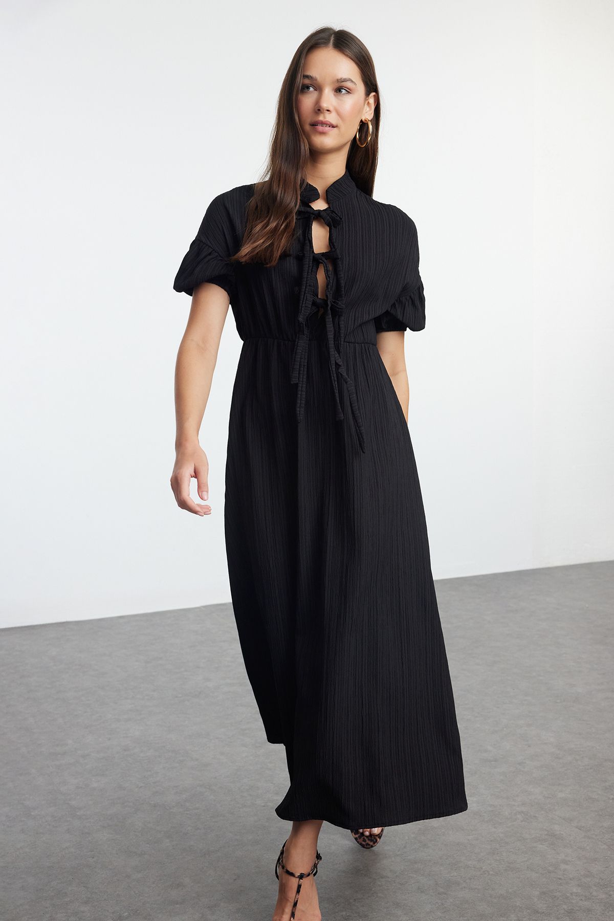 Trendyol Black Bow Detailed Maxi Woven Dress