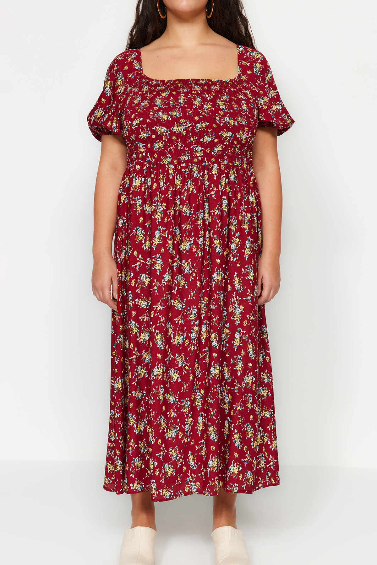 Rochie din țesătură Trendyol Claret Red cu model cu colanți pe piept