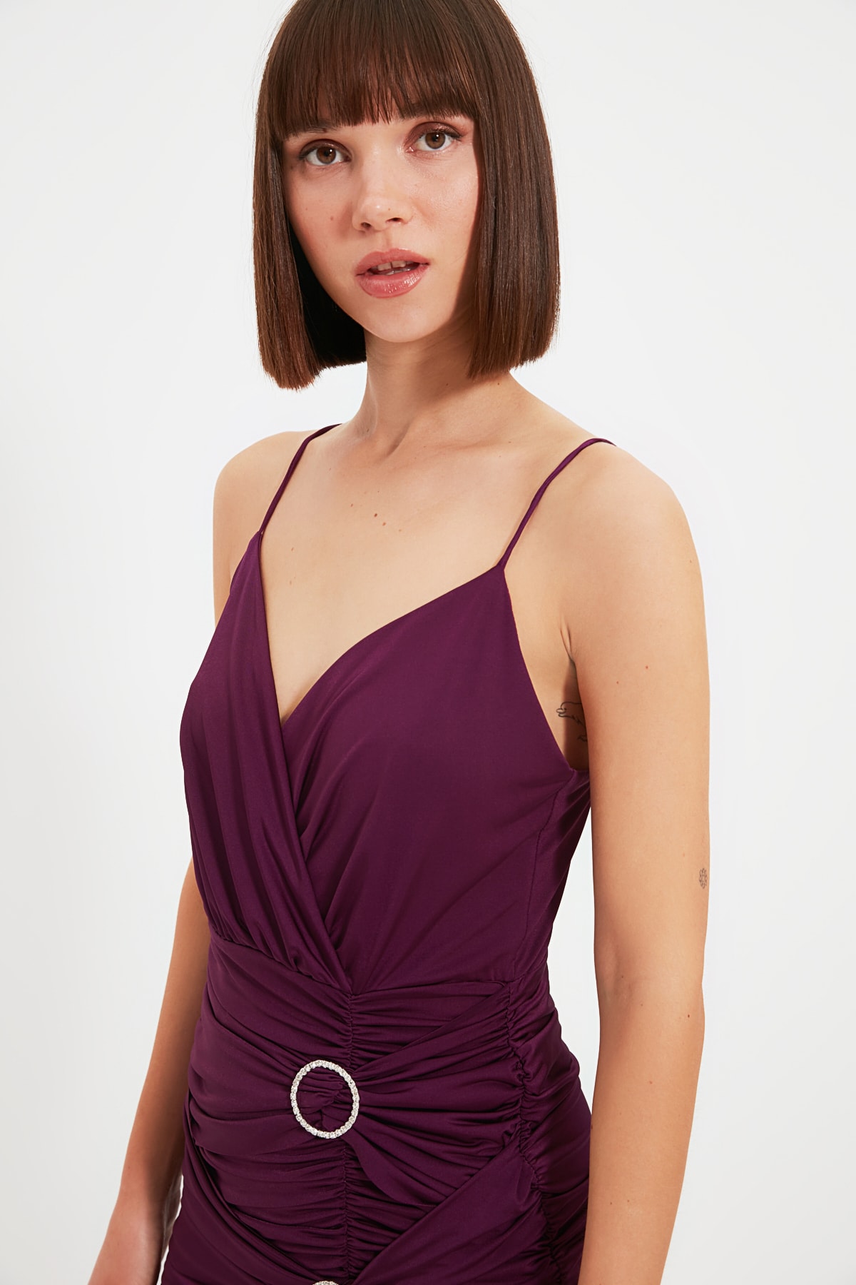 Trendyol Prune Drape Rochie detaliată
