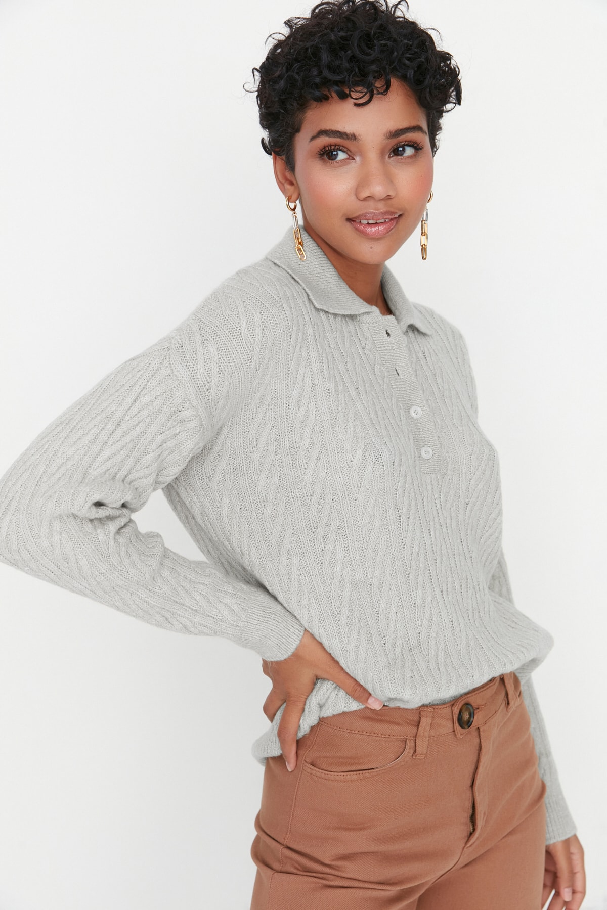 Trendyol Stone Wide fit Soft Textured Knitwear Sweater