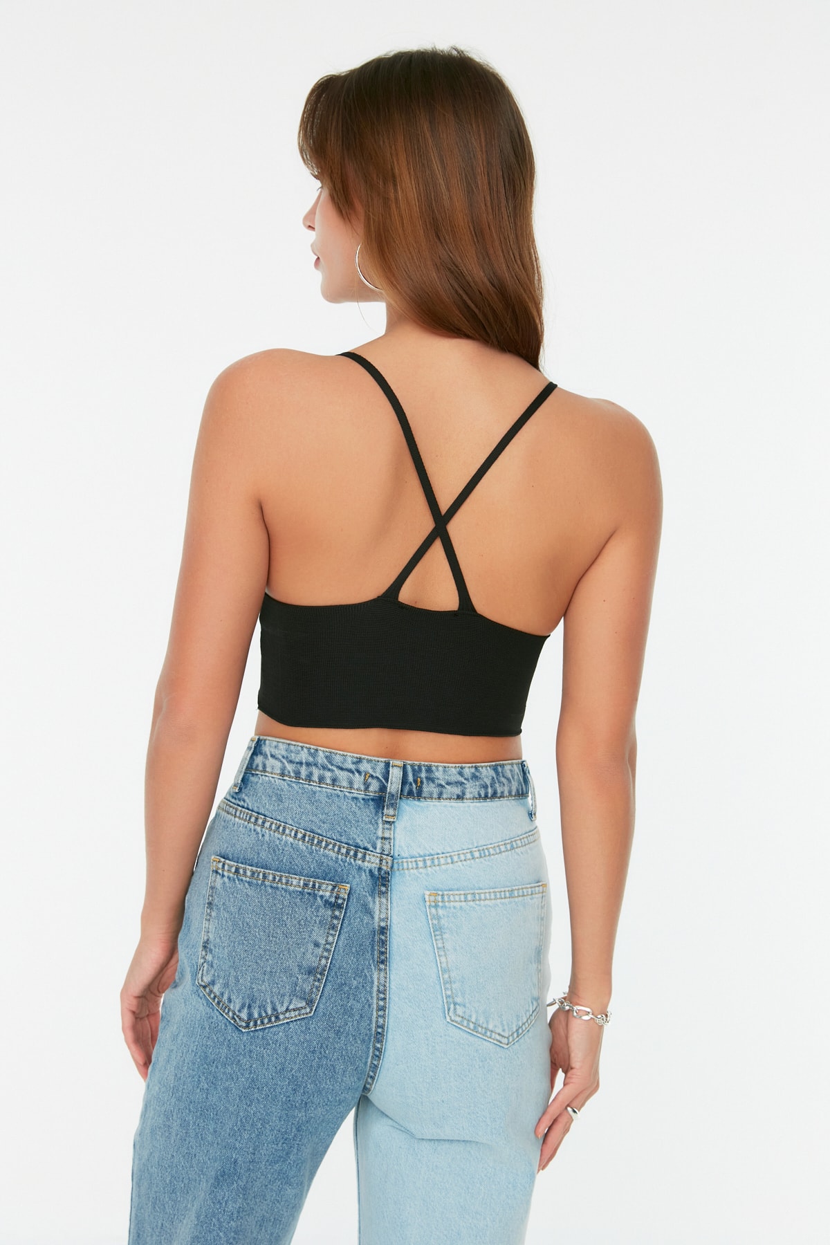 Trendyol Black Super Crop Back Detailed Knitted Thin Blouse