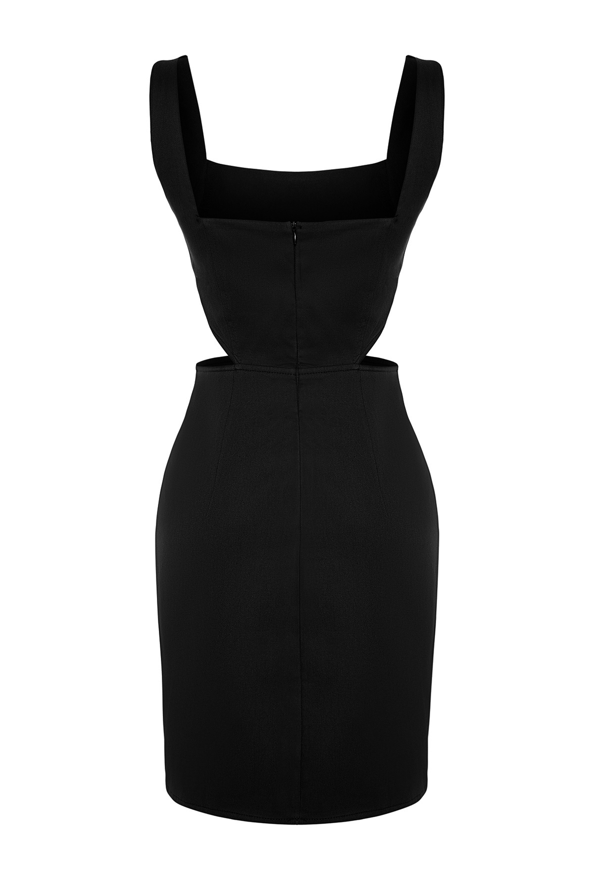 Trendyol Black A-Cut Mini Cotton Window/Cut Out Detailed Square Collar Woven Dress