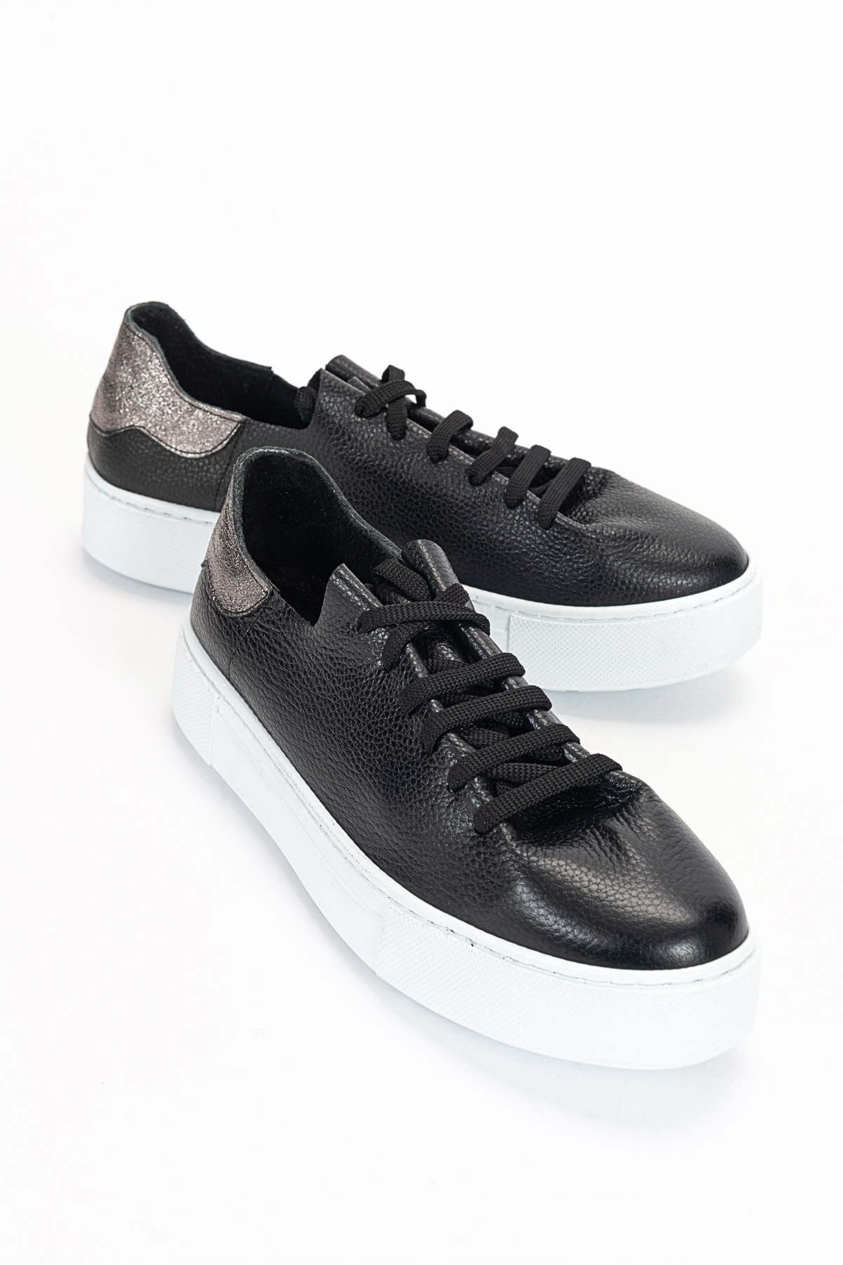 LuviShoes 155 Women's Sneakers From Genuine Leather, Black Platinum.