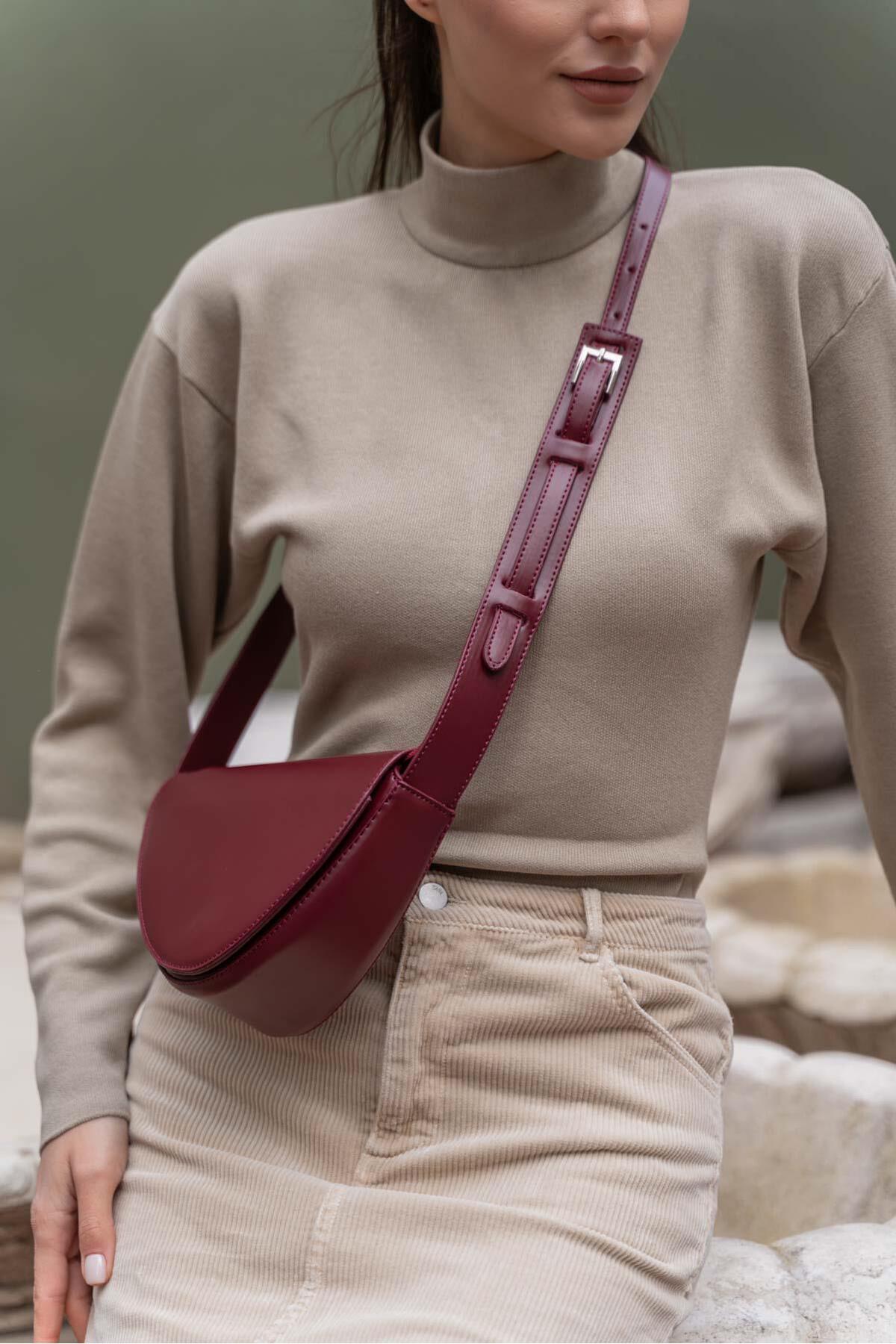 Madamra Women's Burgundy Crossbody Asymmetric Bag