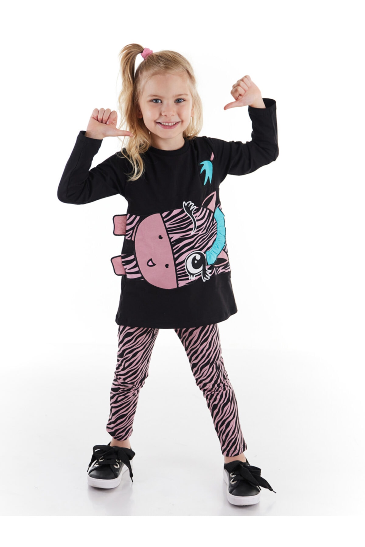 Levně Denokids Zip-Up Zebra Girls Kids Tunic Leggings Suit