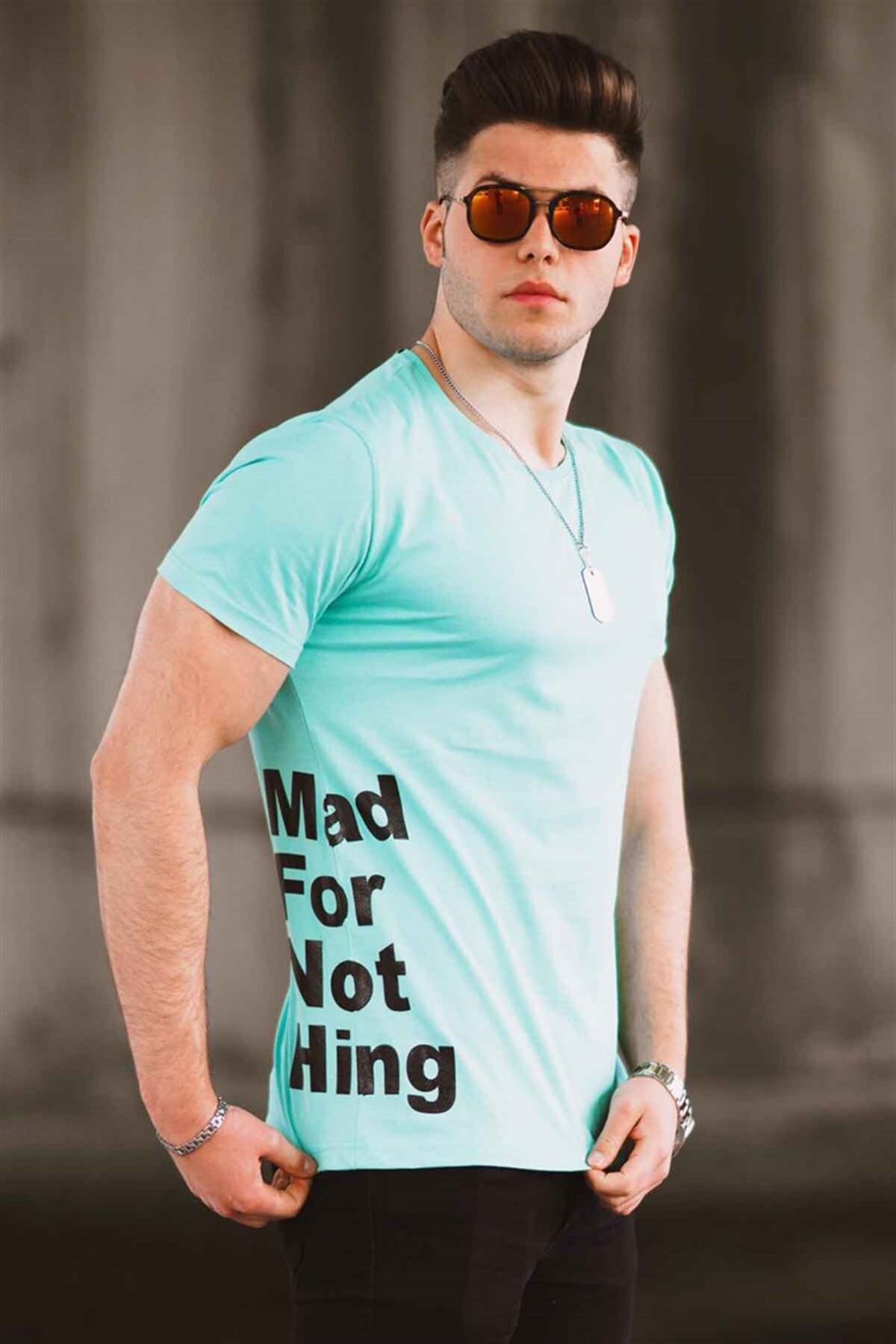 Levně Madmext Men's Turquoise Printed T-Shirt 4553