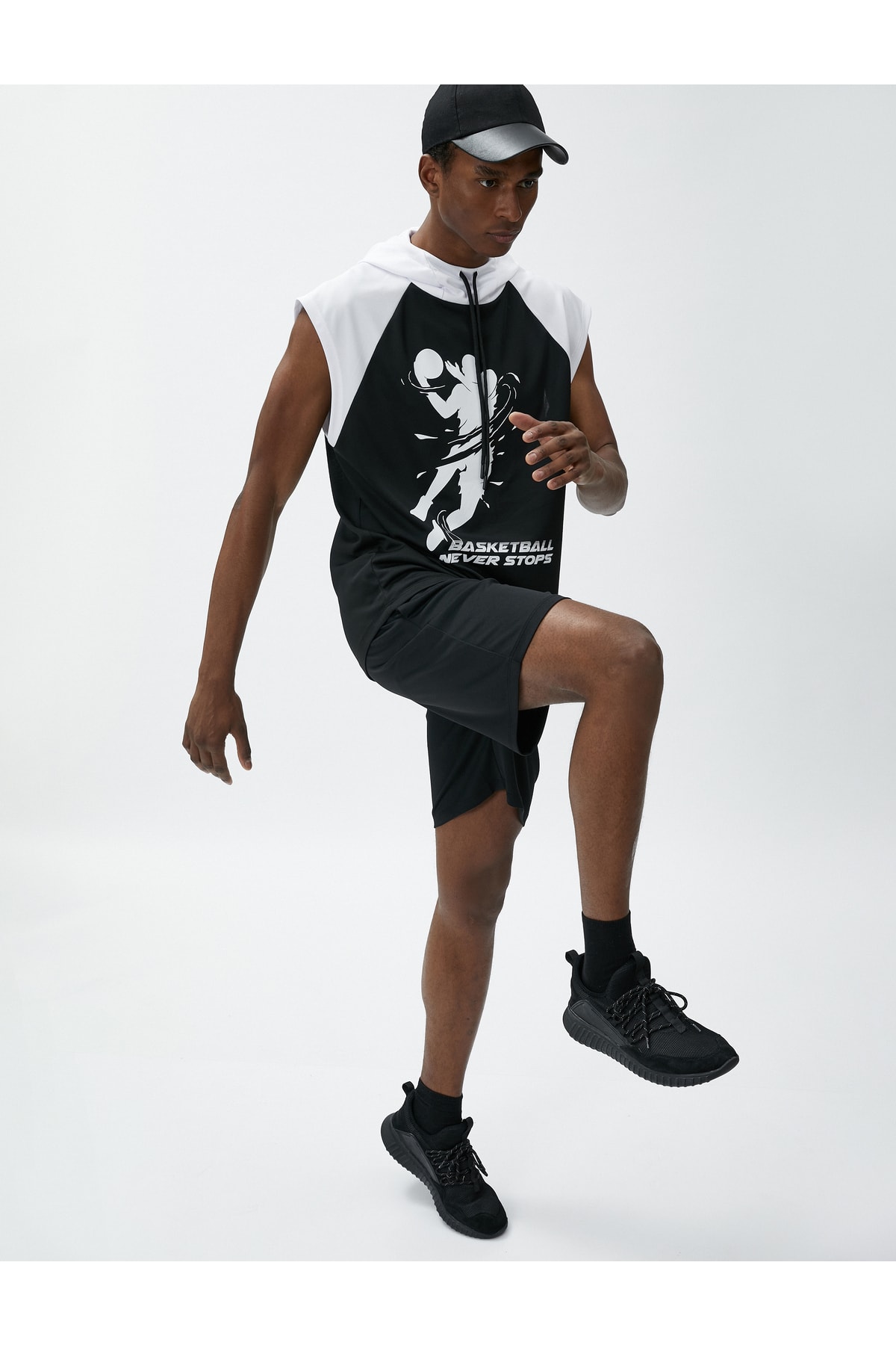 Koton Sports T-Shirt, Hooded, Sleeveless with Basketball Print
