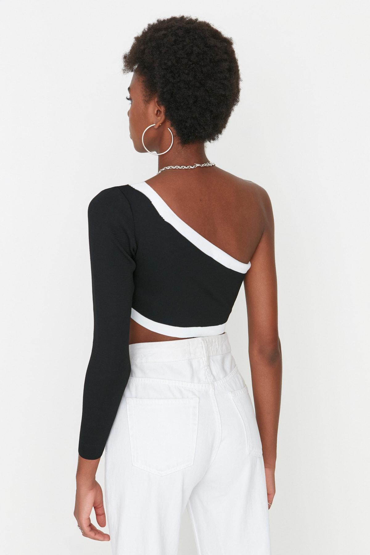 Trendyol Black Crop One Shoulder Knitwear Bluza
