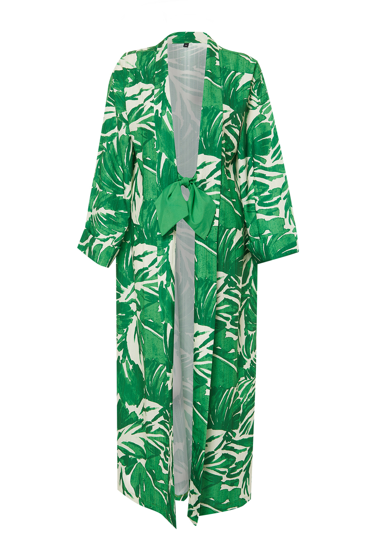 Trendyol Green Tropical Pattern Long Woven Kimono &amp; Kaftan