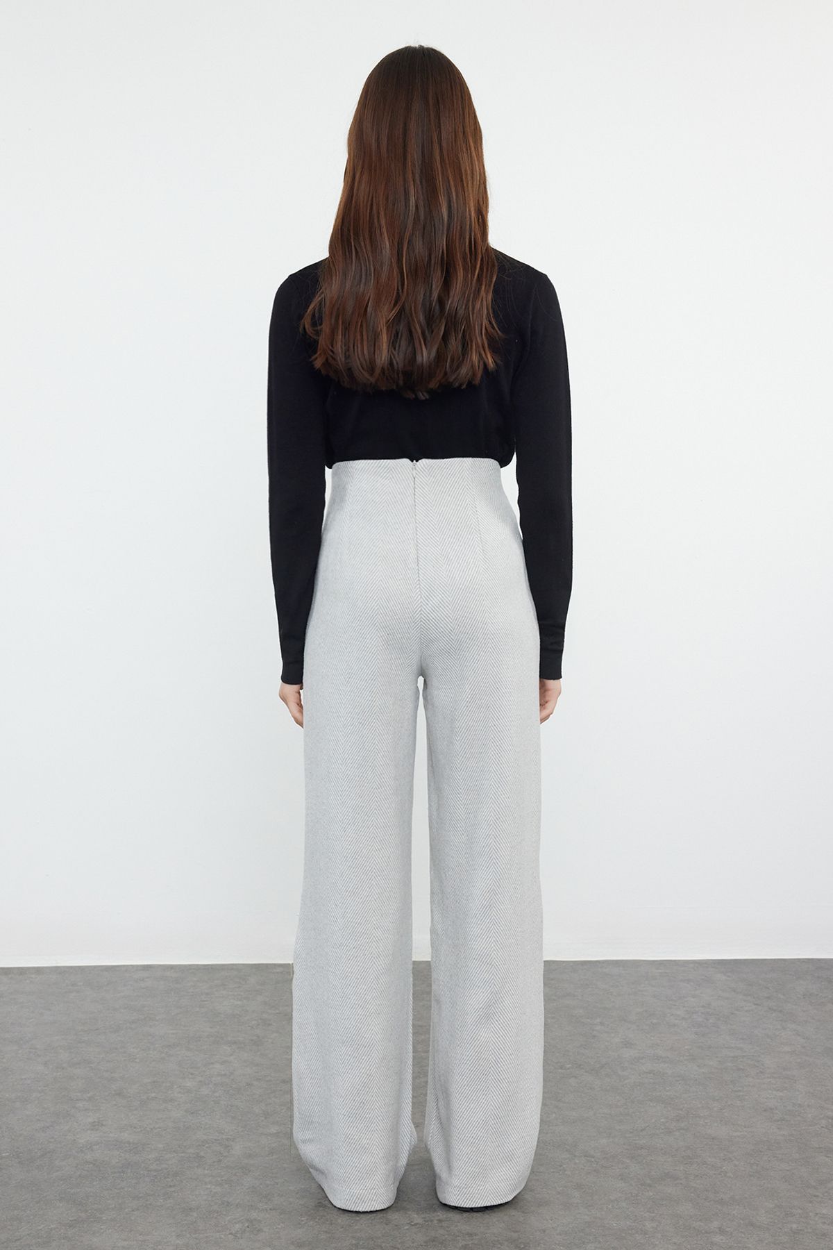 Trendyol Light Gray Button Detailed Wide Leg Woven Trousers