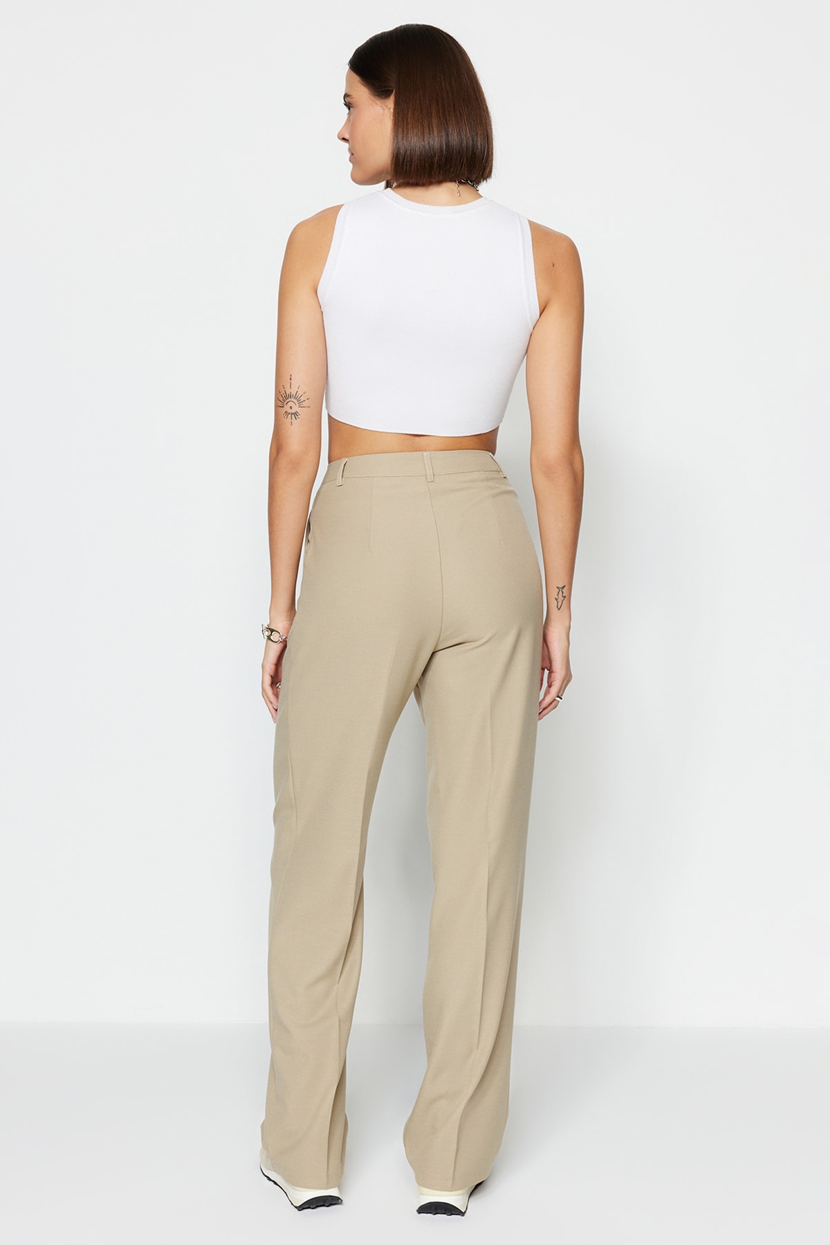 Trendyol Limited Edition Mink Pantaloni plisați plisați drept/drept