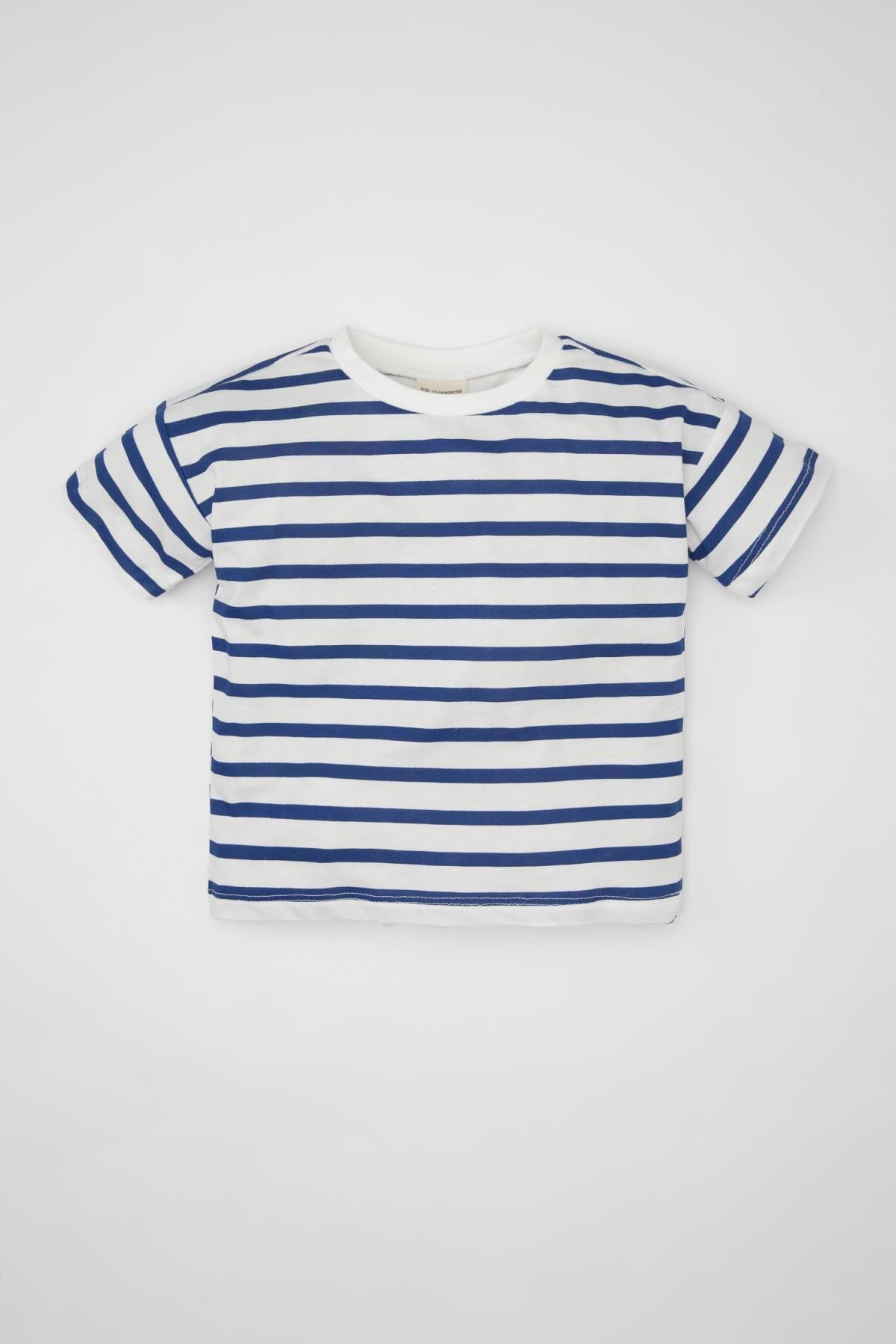 DEFACTO Baby Girl Standard Fit Crew Neck Striped Short Sleeve T-Shirt