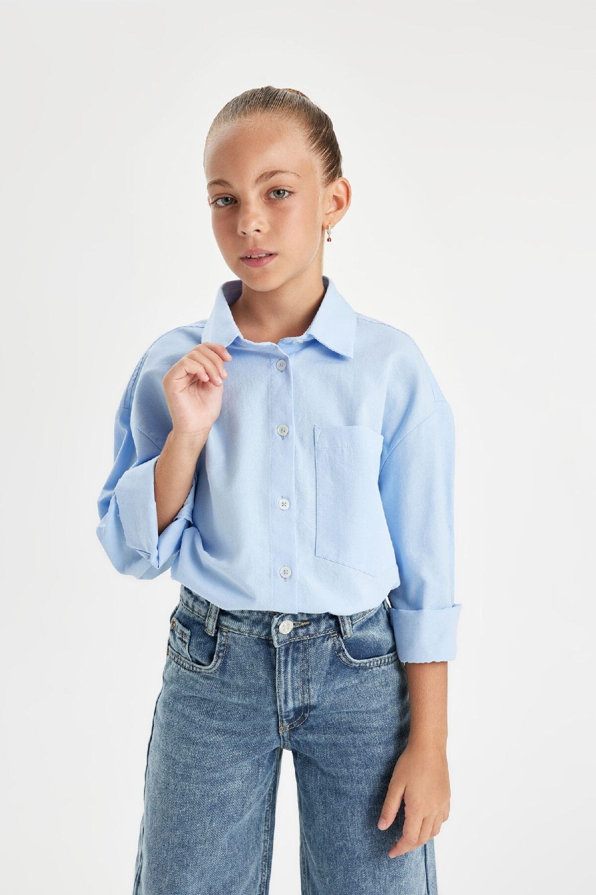 DEFACTO Girls Oversize Fit Poplin Long Sleeve School Shirt