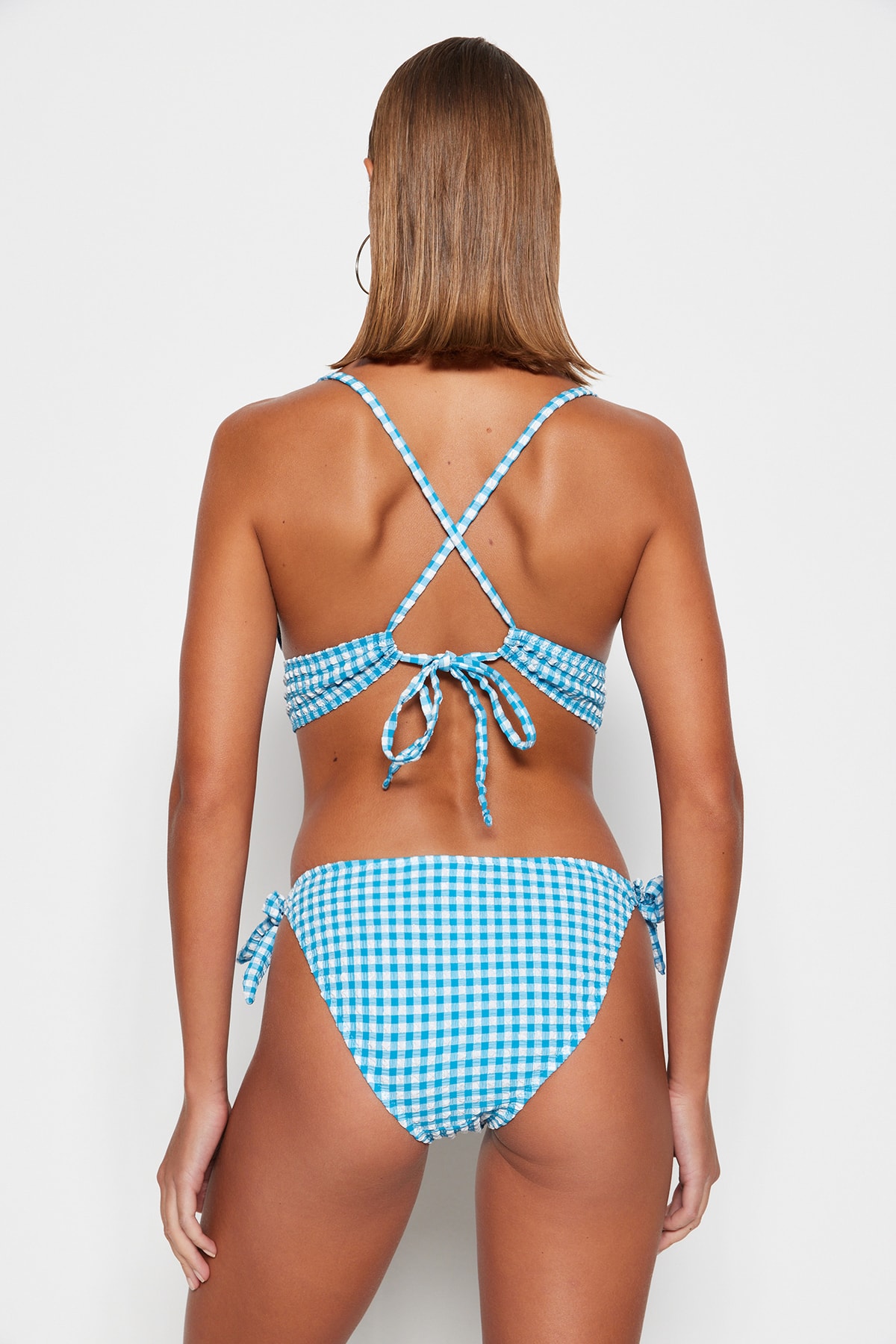 Trendyol Blue Hijab Bikini Bottoms cu cravată texturată Regular Leg