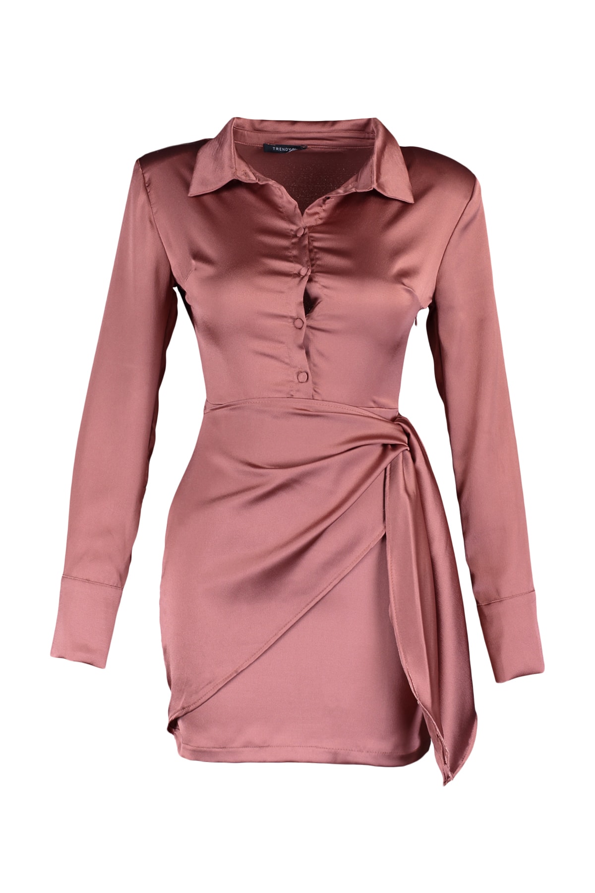 Trendyol Cinnamon Tie Rochie de seară detaliată din satin