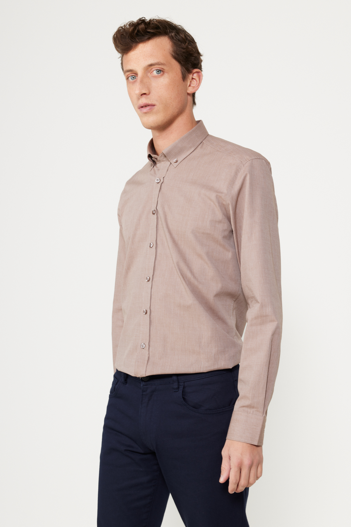 Levně ALTINYILDIZ CLASSICS Men's Brown Slim Fit Slim Fit Buttoned Collar Patterned Shirt