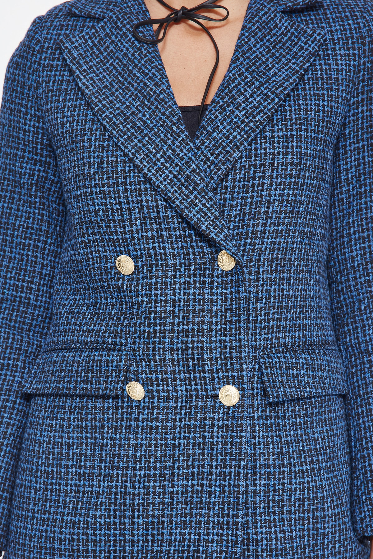 Trendyol Tweed Blazer Jacket With Indigo Woven Lining
