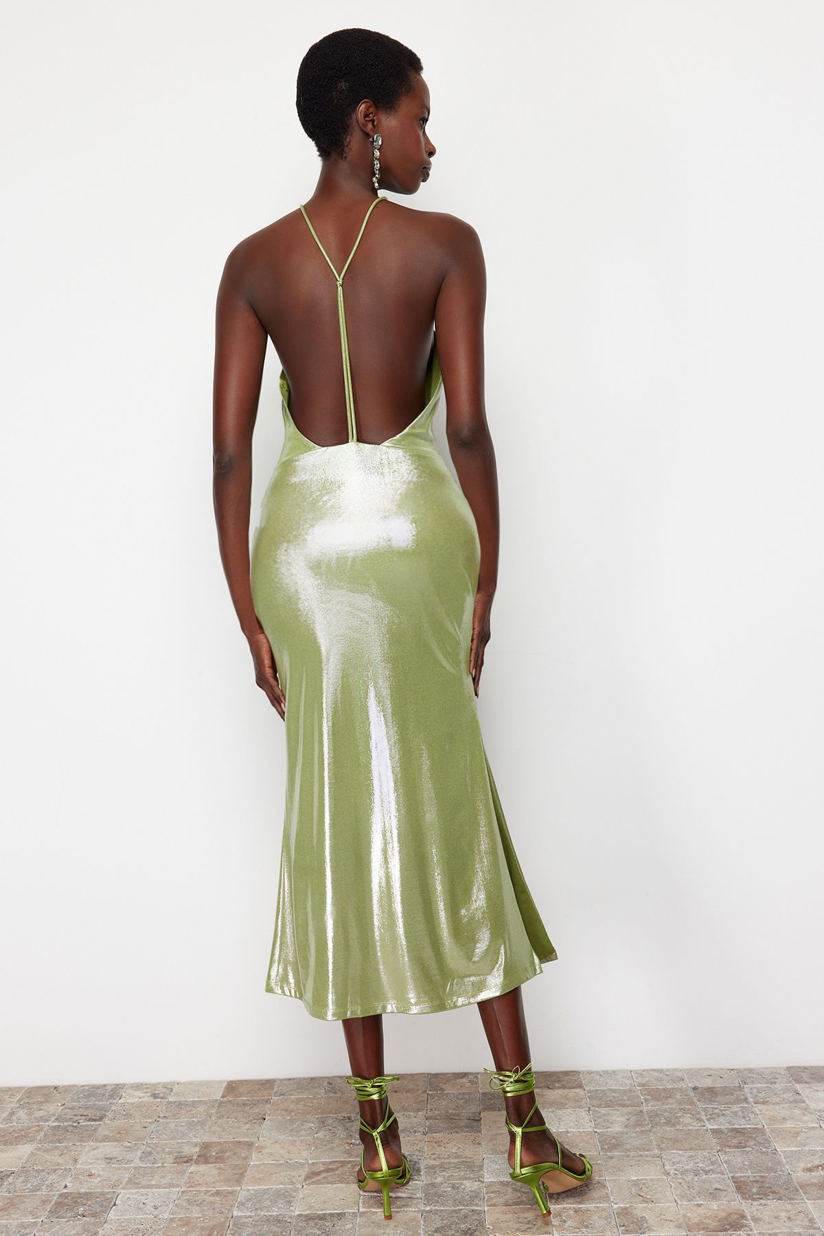 Trendyol Light Green Metallic Look Knitted Dress