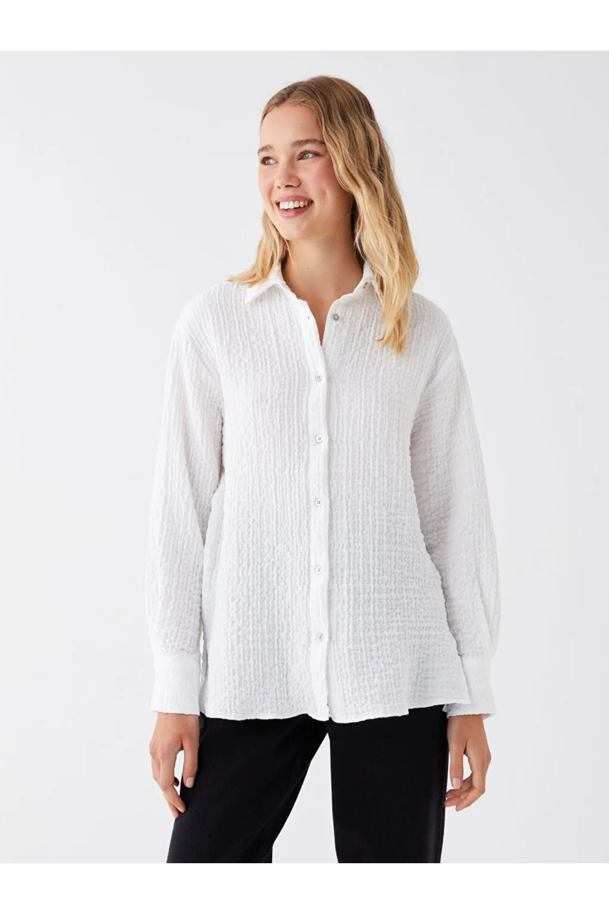 LC Waikiki LCW Casual Self Patterned Long Sleeve Women's Oversize Shirt