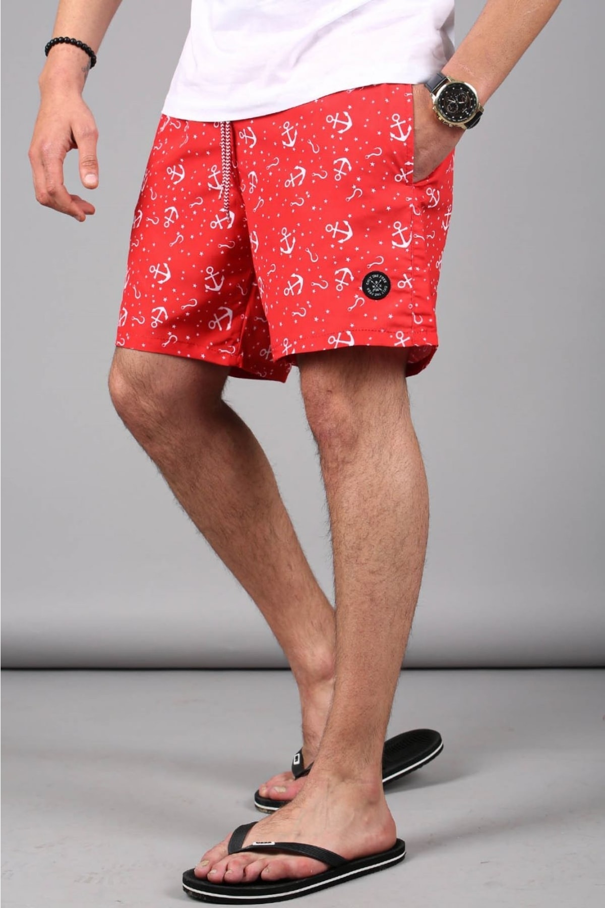 Levně Madmext Anchor Patterned Red Men's Beach Shorts 6366