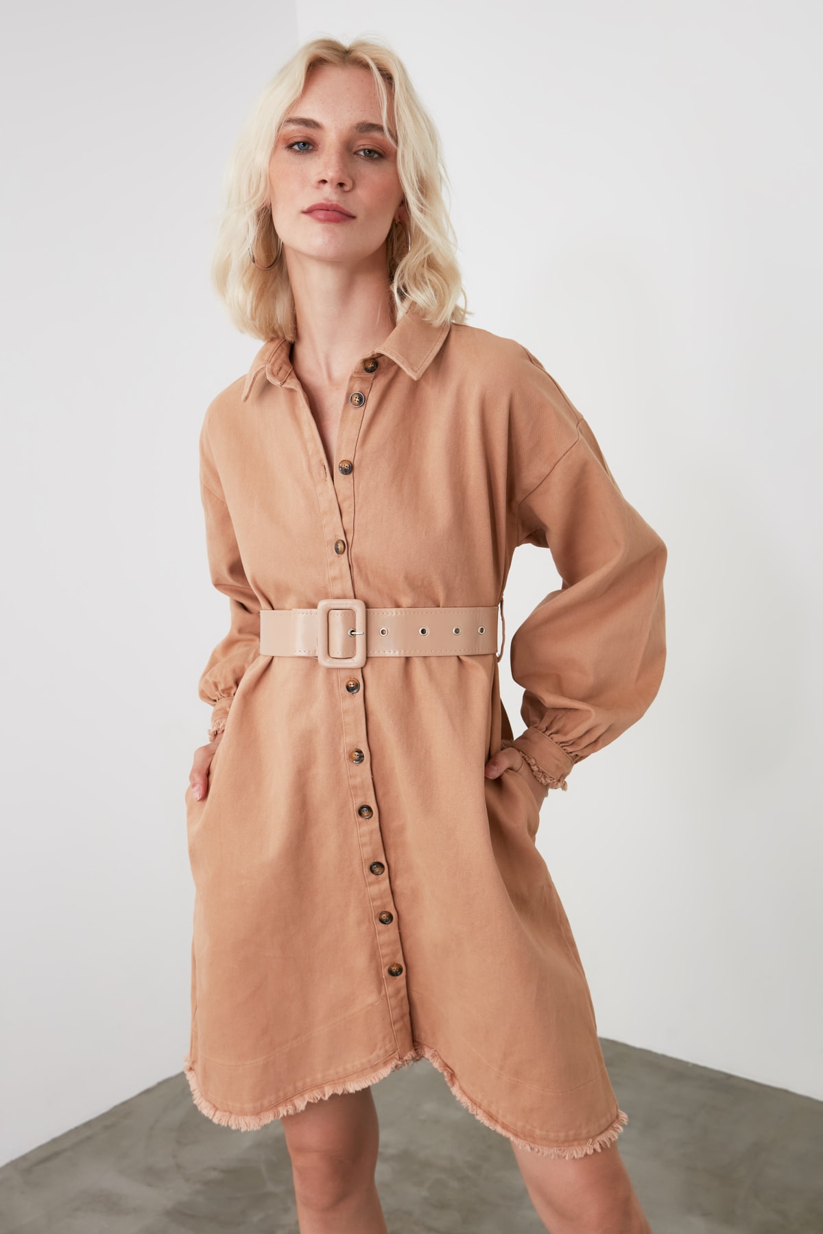 camel shirt dress