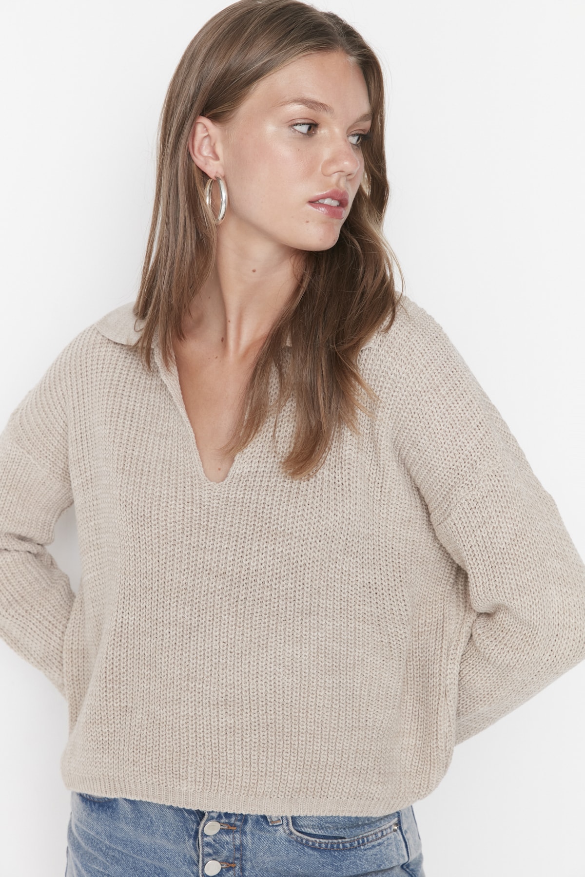 Trendyol Sweater - Beige - Oversize