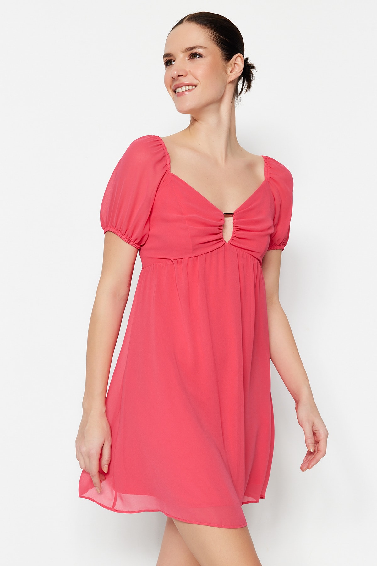 Trendyol Pink Mini Lined Window Detailed Woven Dress