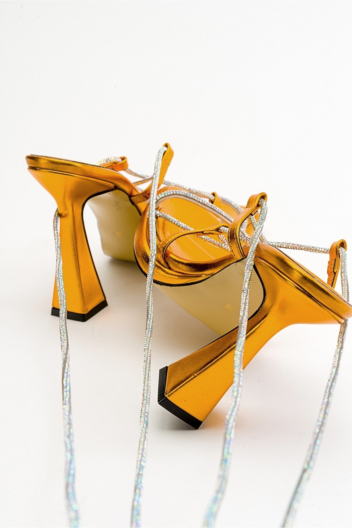 Levně LuviShoes Women's Mezzo Metallic Orange Heeled Sandals
