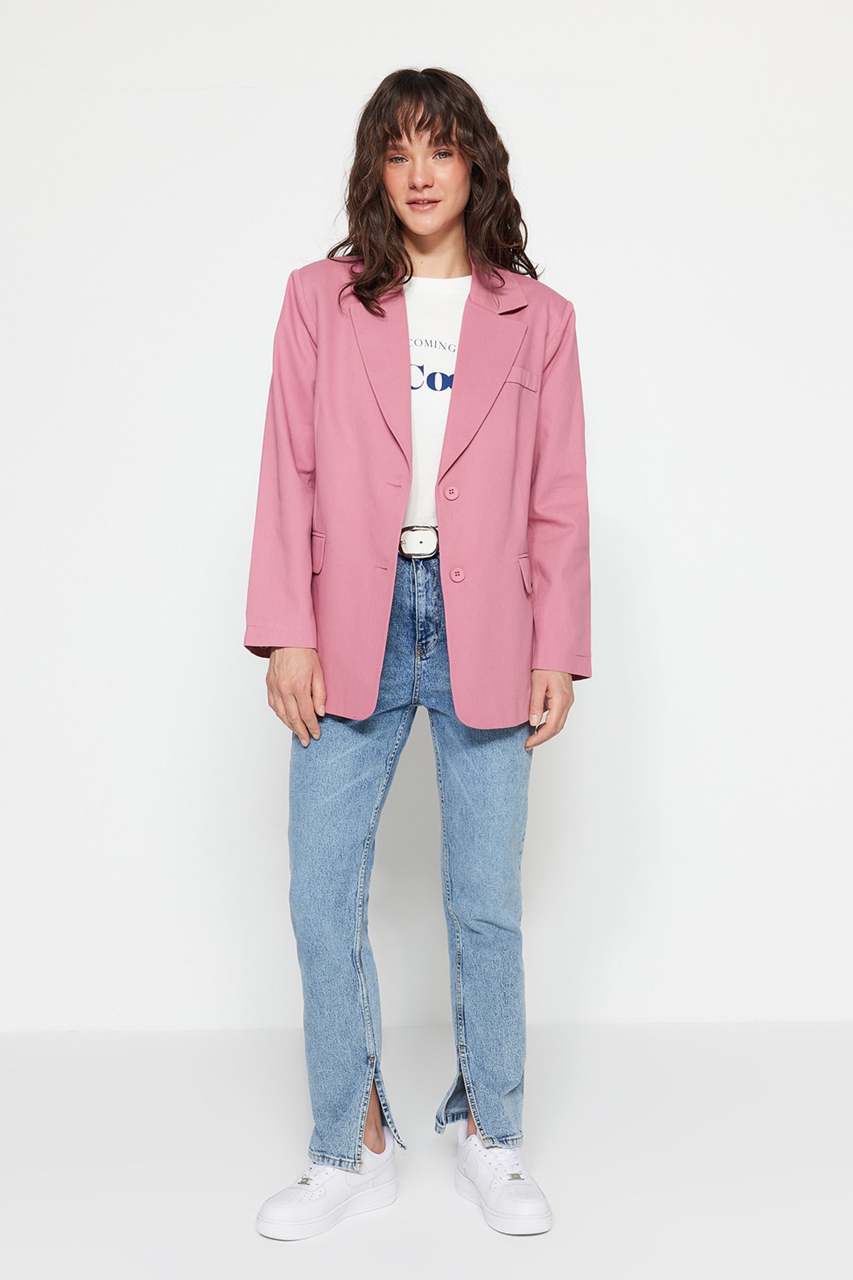Trendyol Pale Pink Blazer Woven Lined Button Closure Jacket
