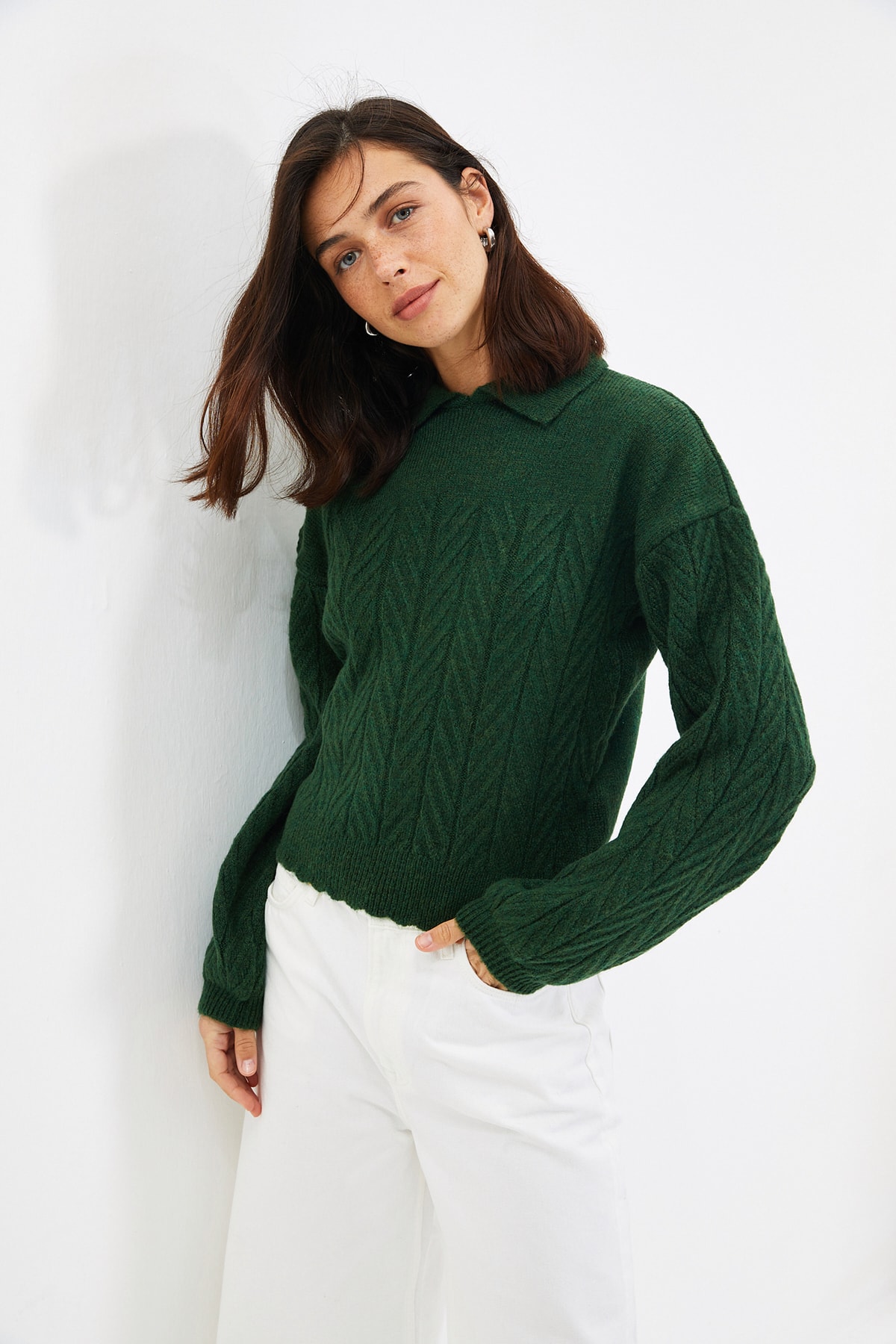 Trendyol Emerald Green Knitted Detailed Knitwear Sweater 