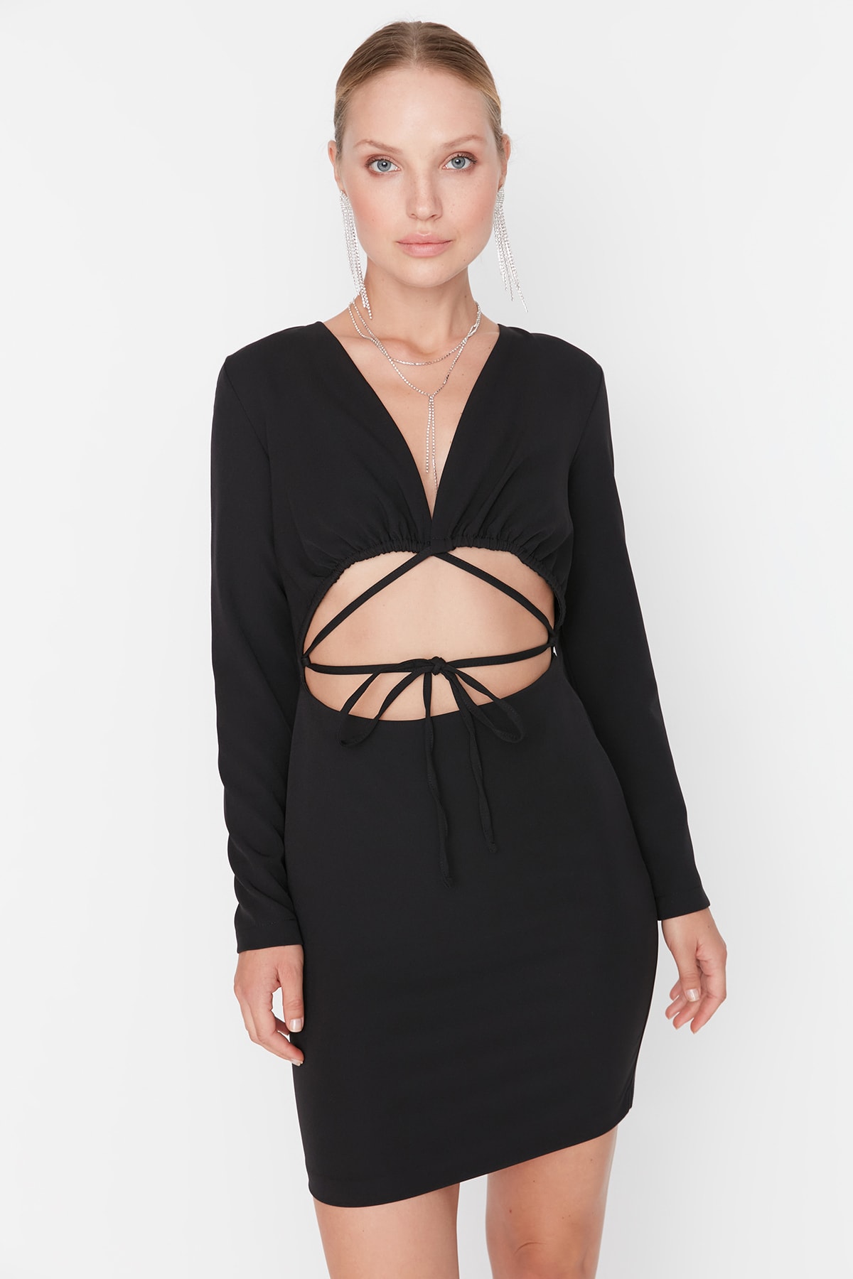 Trendyol Black Decollete Detailed Evening Dress