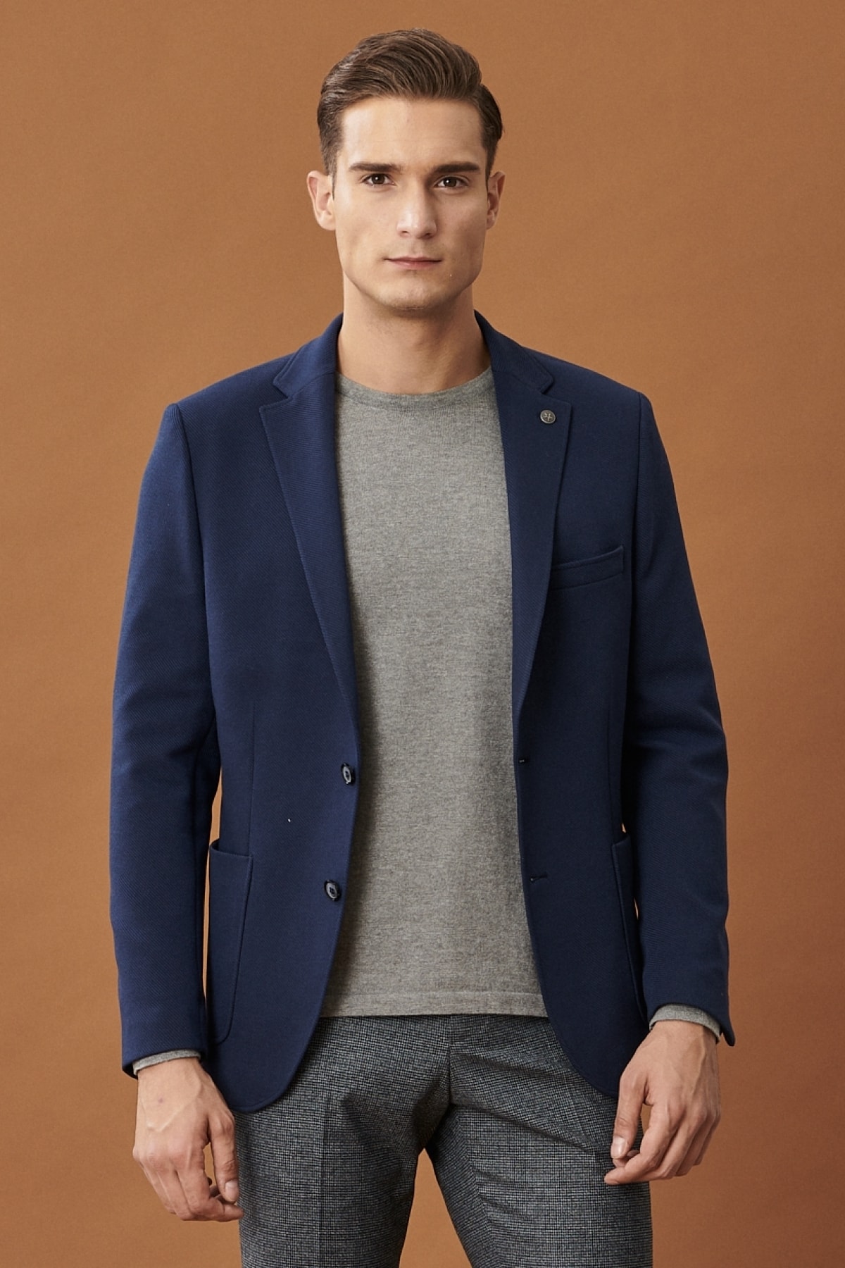 Levně ALTINYILDIZ CLASSICS Men's Navy Blue Slim Fit Slim Fit Mono Collar Casual Blazer Jacket