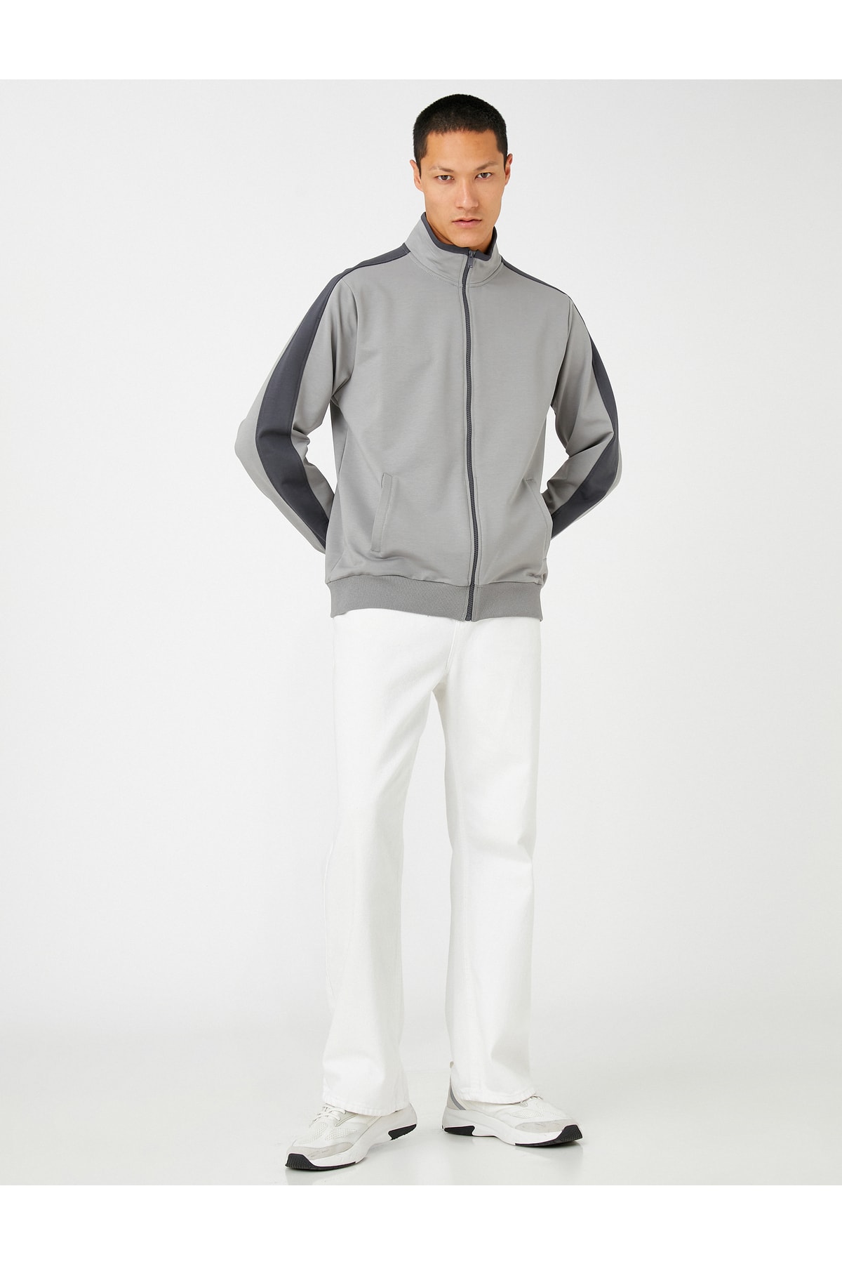 Koton Stand Collar Sports Sweatshirt Color Block Pocket Detailed Zippered