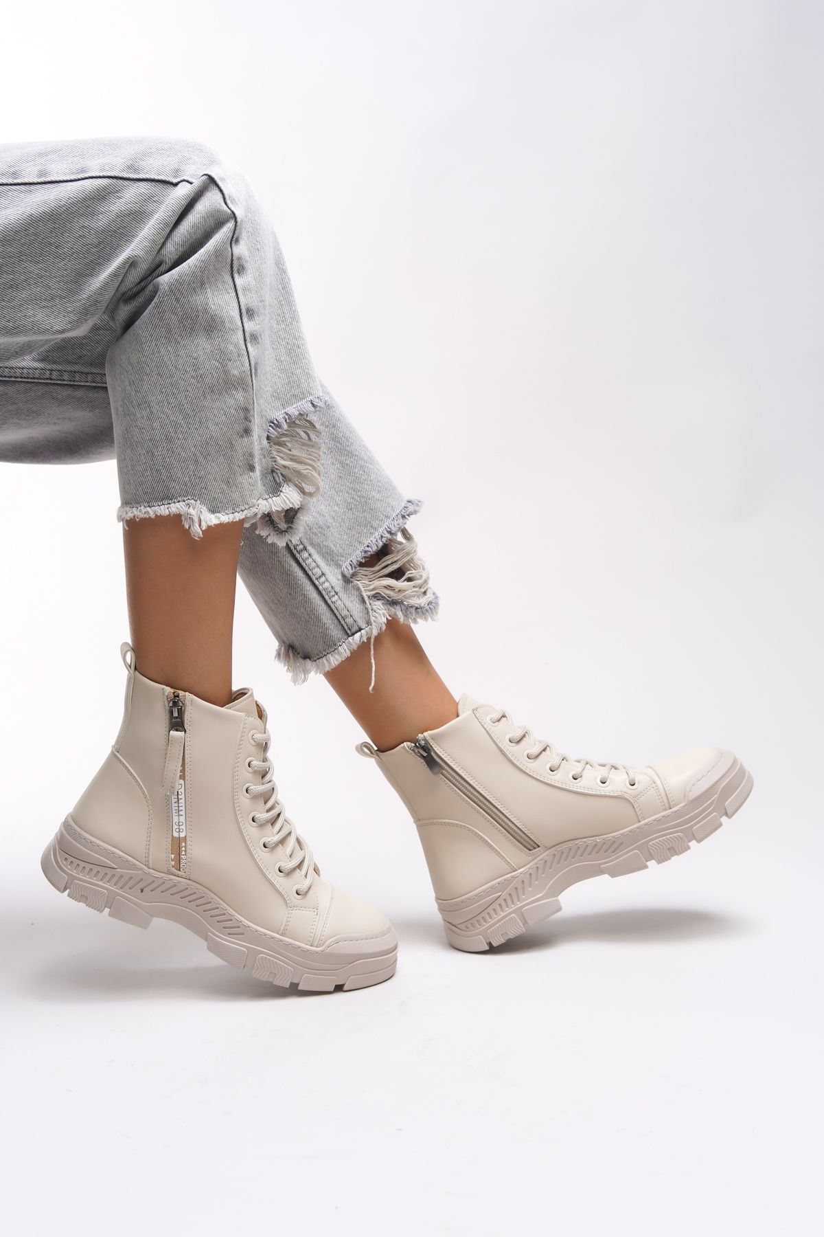 Riccon Rosarithe Women's Zipper Boots 0012704 Beige Skin