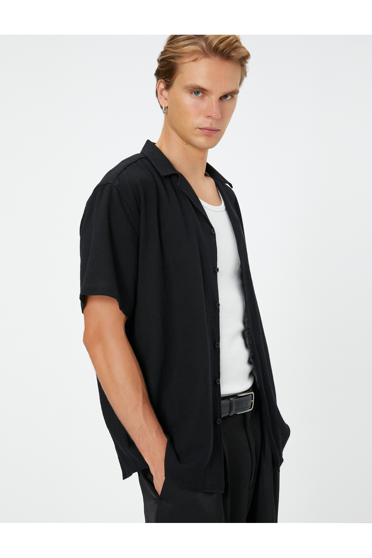 Koton Short Sleeve Shirt with Turndown Collar Buttons Cotton