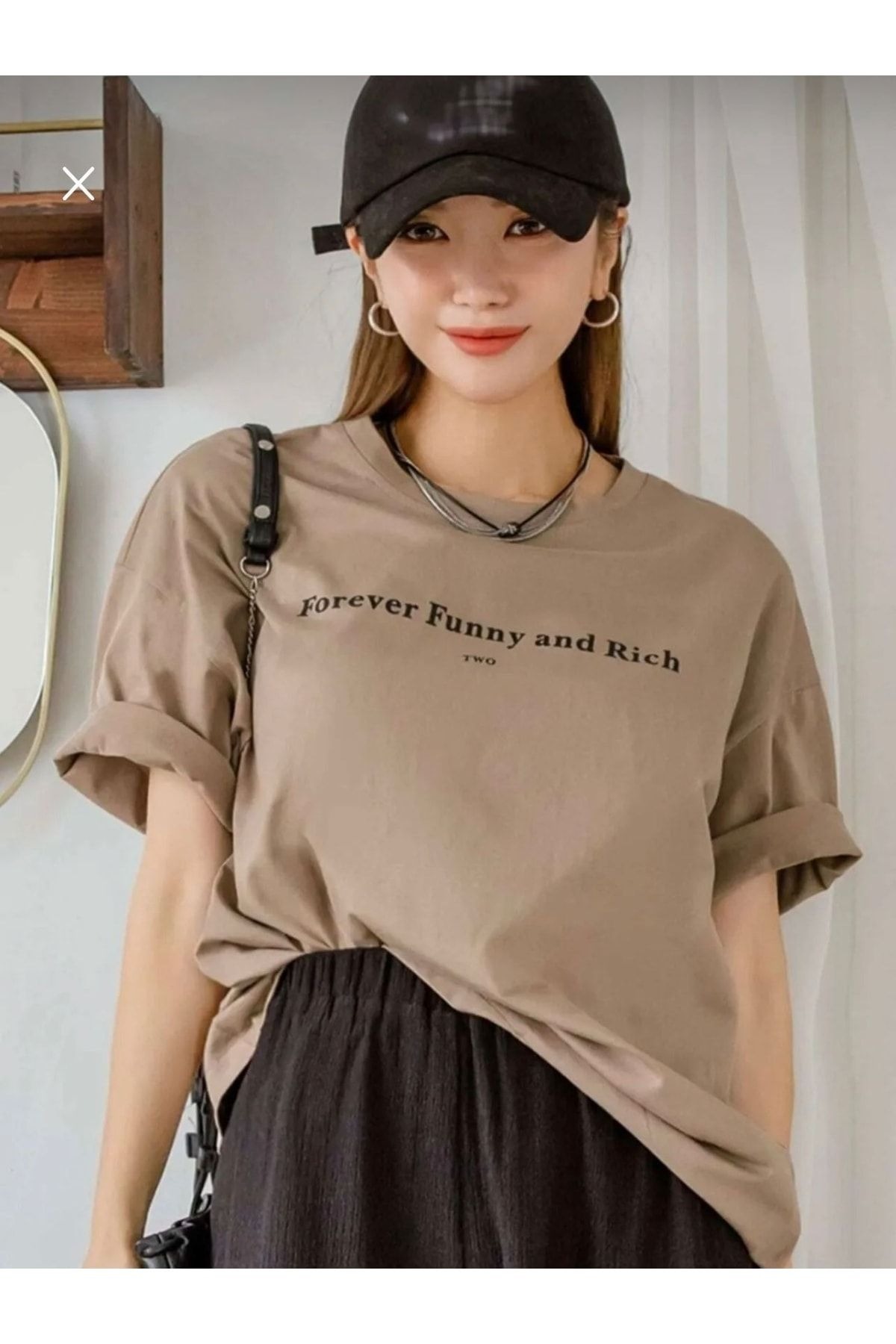 Know Women's Brown Funny Printed Oversize T-shirt