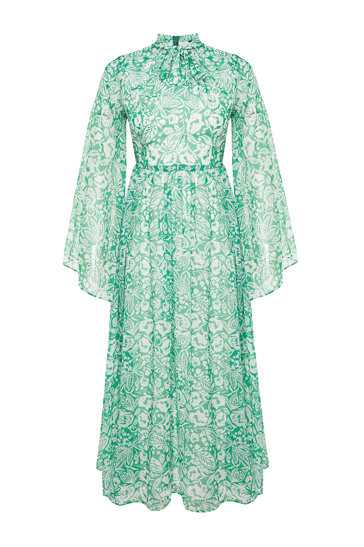 Trendyol Green Woven Lined Chiffon Floral Evening Dress