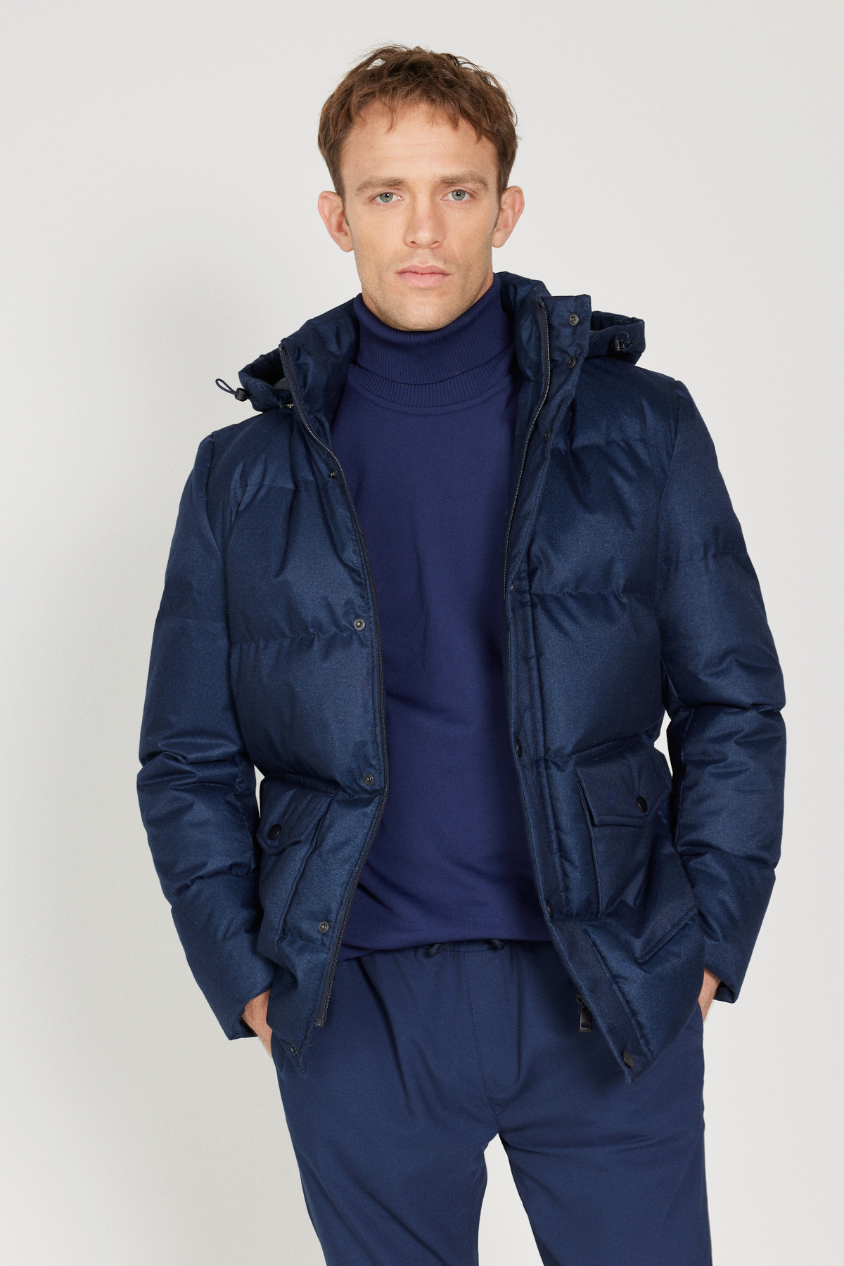 Levně ALTINYILDIZ CLASSICS Men's Navy Blue Standard Fit Normal Cut Hooded Coat